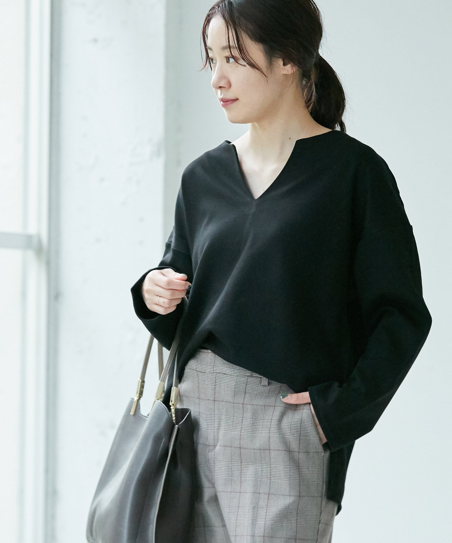 【SALE／50%OFF】ROPE' PICNIC 裏起毛キーネックトップス ロペピクニック トップス その他のトップス ブラック グレー ブラウン ブルーのサムネイル