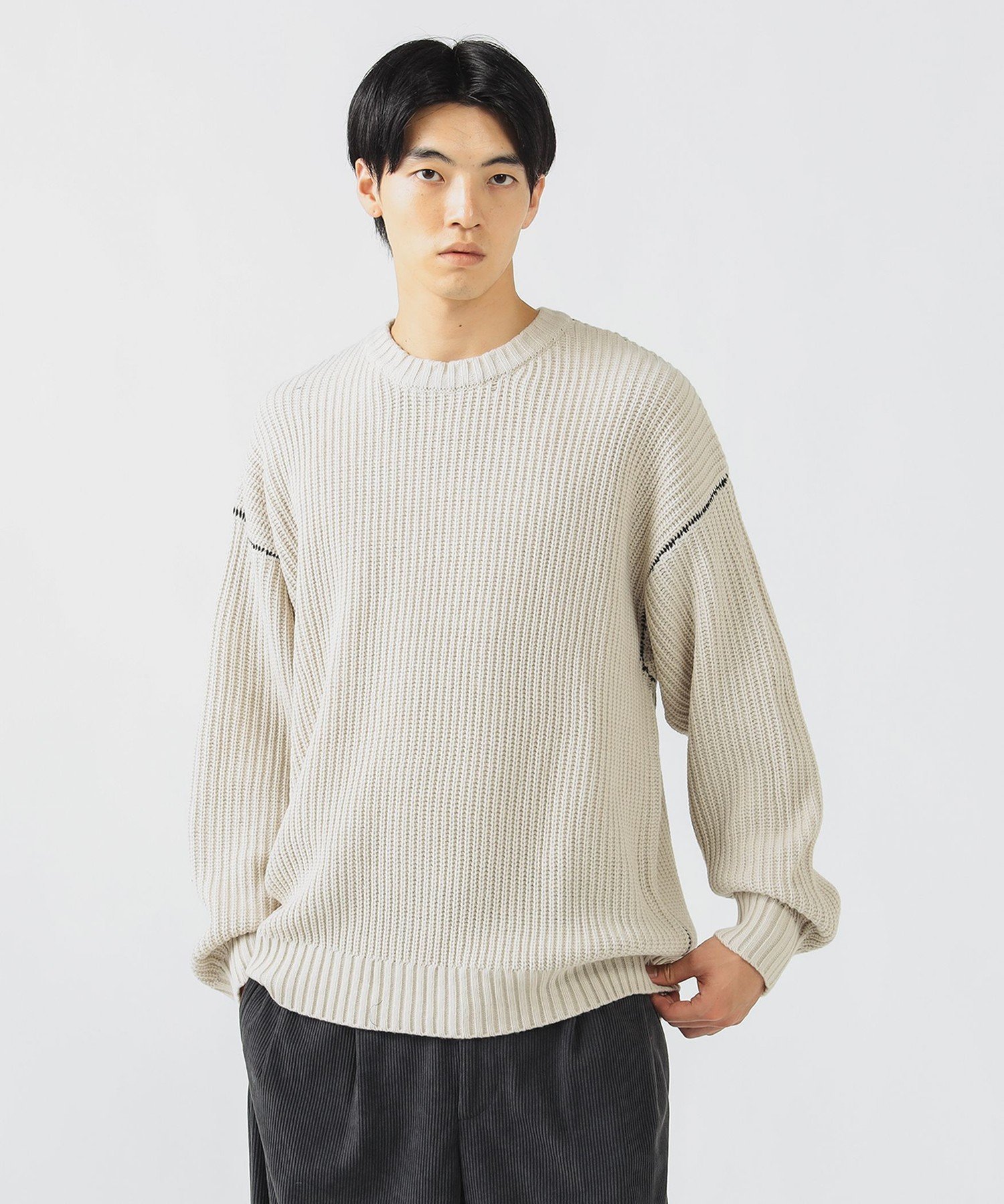 BEAMS HEART MEN カタアゼ ビッグ クルーネック ニット ビームス ハート トップス ニット ホワイト ブルー グリーン ブラック【送料無料】