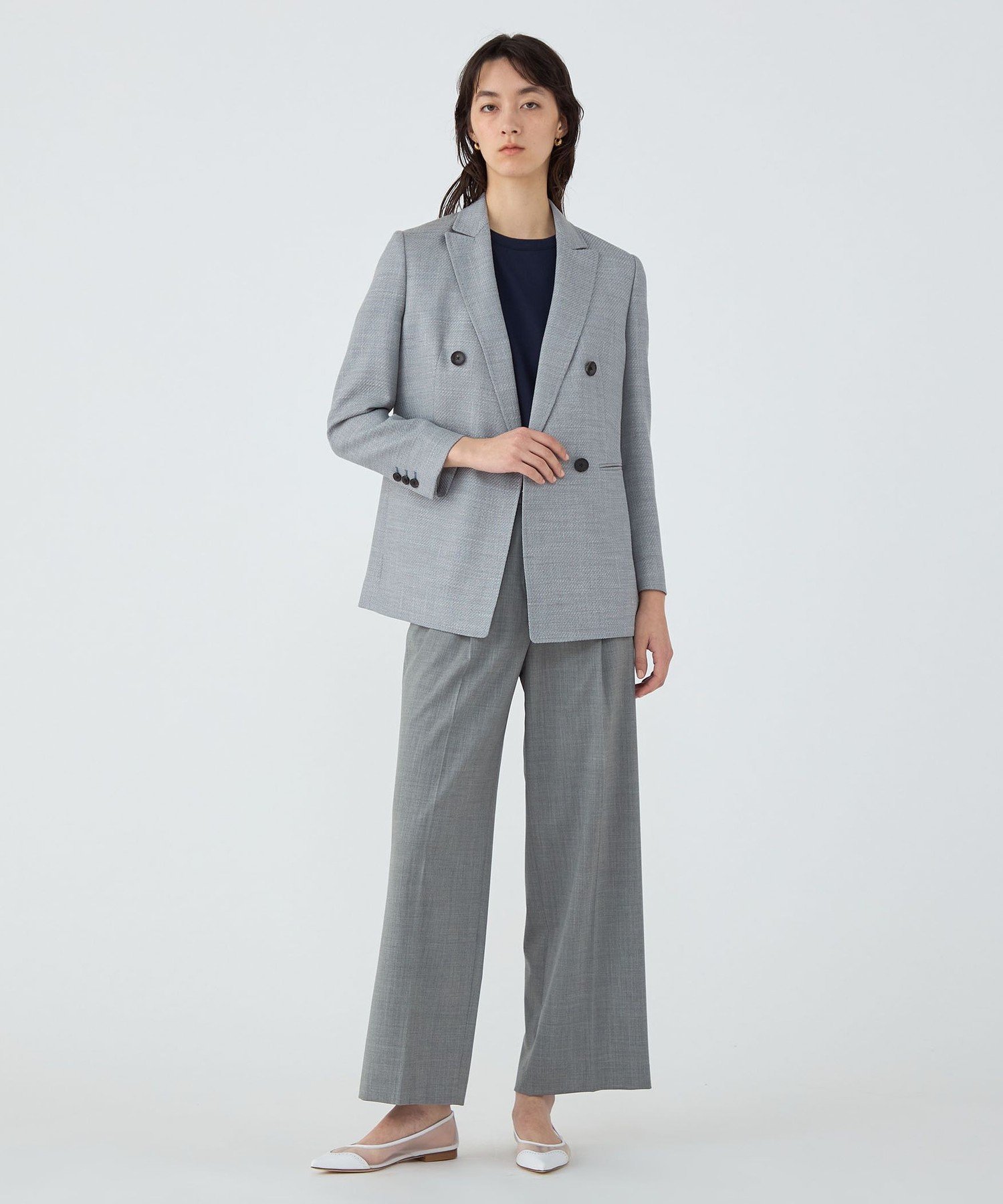 TOMORROWLAND collection JERSELY BLUE ダブルブレストジャケット トゥモローランド ジャケット・アウター テーラードジャケット・ブレザー ブルー【送料無料】