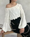 Thevon. ボリュームスリーブシャーリングワンショルブラウス ゼヴォン トップス シャツ・ブラウス ブラック グリーン ホワイト【送料無料】