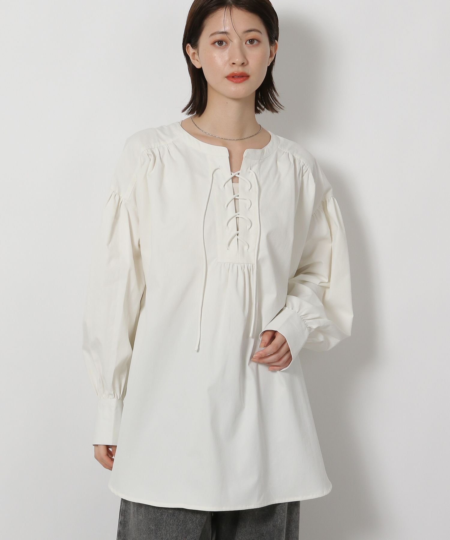 【SALE／33%OFF】LAKOLE レースアップブラウス ラコレ トップス シャツ・ブラウス ブラウン ネイビー イエロー ホワイト