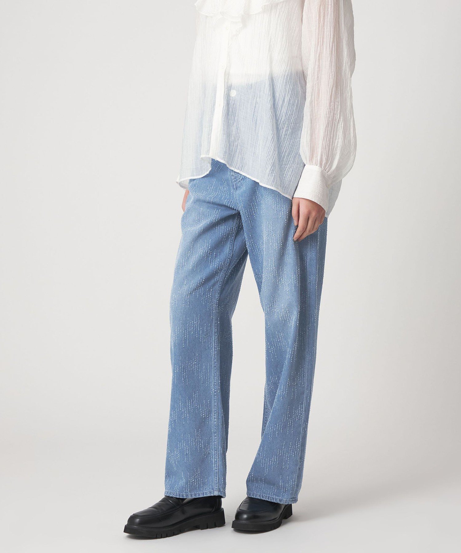 【SALE／50%OFF】CITEN ＜CITEN＞ダメージデニムストレートパンツ ブルー シテン パンツ ジーンズ・デニムパンツ ブルー