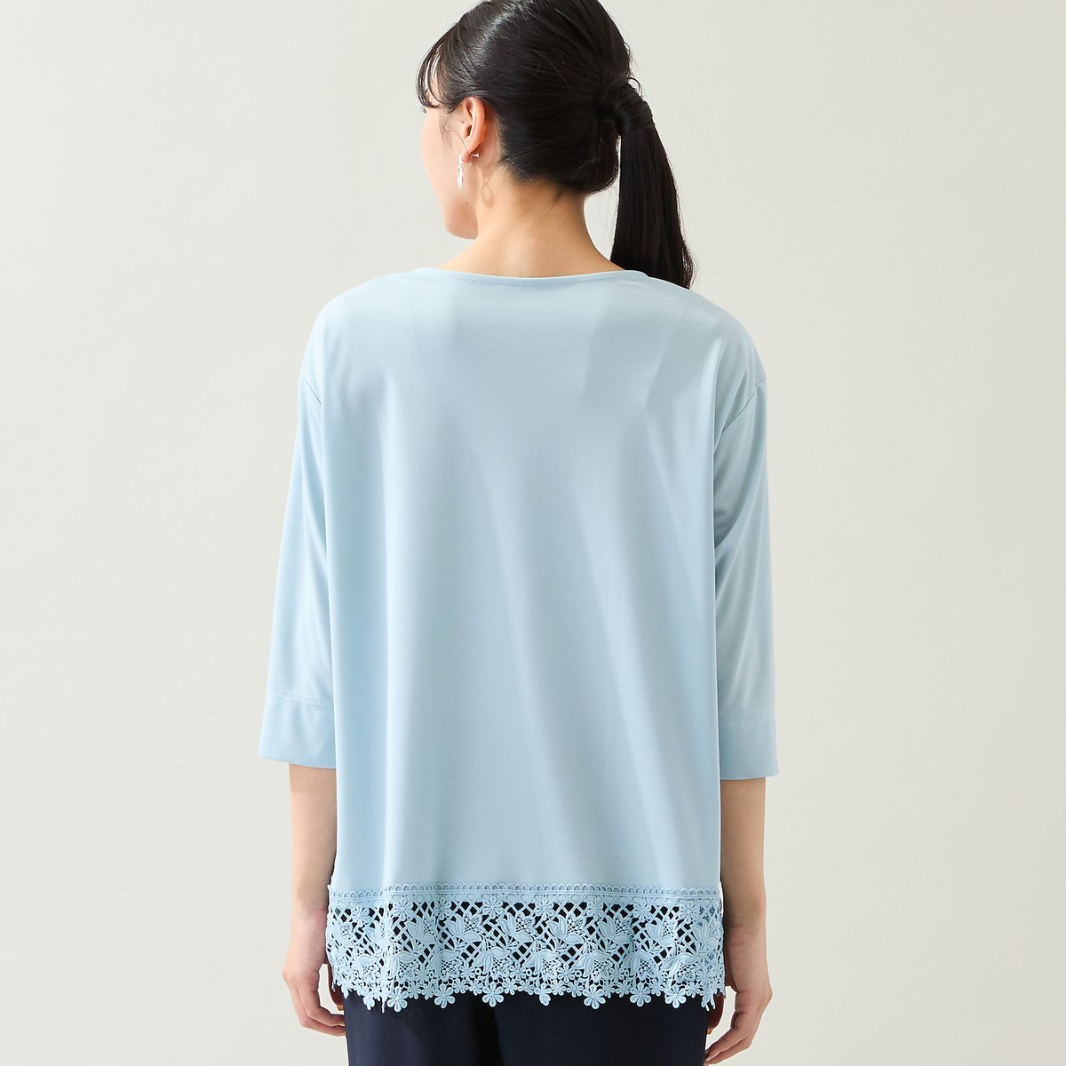 missel 【洗える・L~3Lサイズ】ヘムレースカットソー ミゼール トップス カットソー・Tシャツ ネイビー ブルー