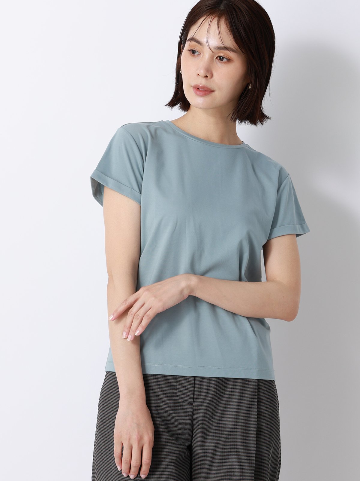 SUIT SQUARE クルーネックTシャツ 半袖 ウォッシャブル 接触冷感 BIYORI UP スーツ スクエア トップス カットソー・Tシャツ ブルー
