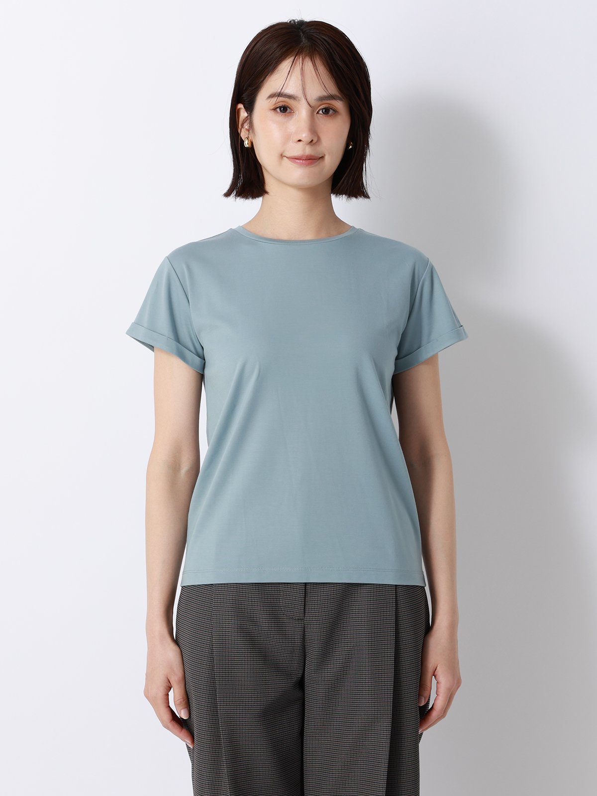 SUIT SQUARE クルーネックTシャツ 半袖 ウォッシャブル 接触冷感 BIYORI UP スーツ スクエア トップス カットソー・Tシャツ ブルー