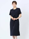 m.f.editorial ストレッチウォッシャブル 半袖サックワンピース 紺(セットアップ可能) タカキュー スーツ・フォーマル スーツワンピース ネイビー【...
