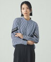 CAST: 【着用しわ軽減/吸水速乾】ニットコンビストライプブラウス キャスト コロン トップス その他のトップス ブルー グレー【送料無料】