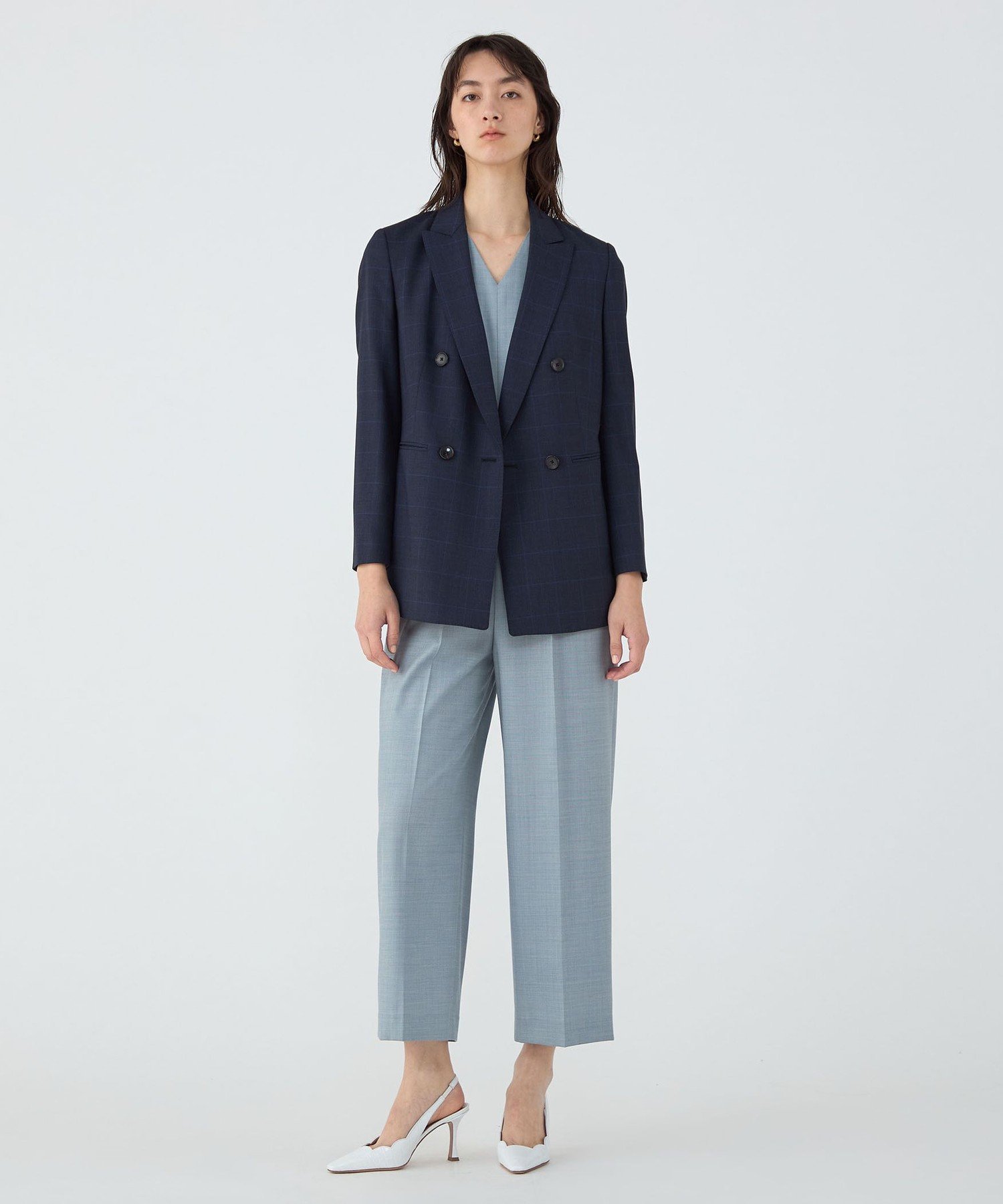 TOMORROWLAND collection 365 BLUE WINDOWPANE ダブルブレストジャケット トゥモローランド ジャケット・アウター テーラードジャケット・ブレザー ネイビー【送料無料】