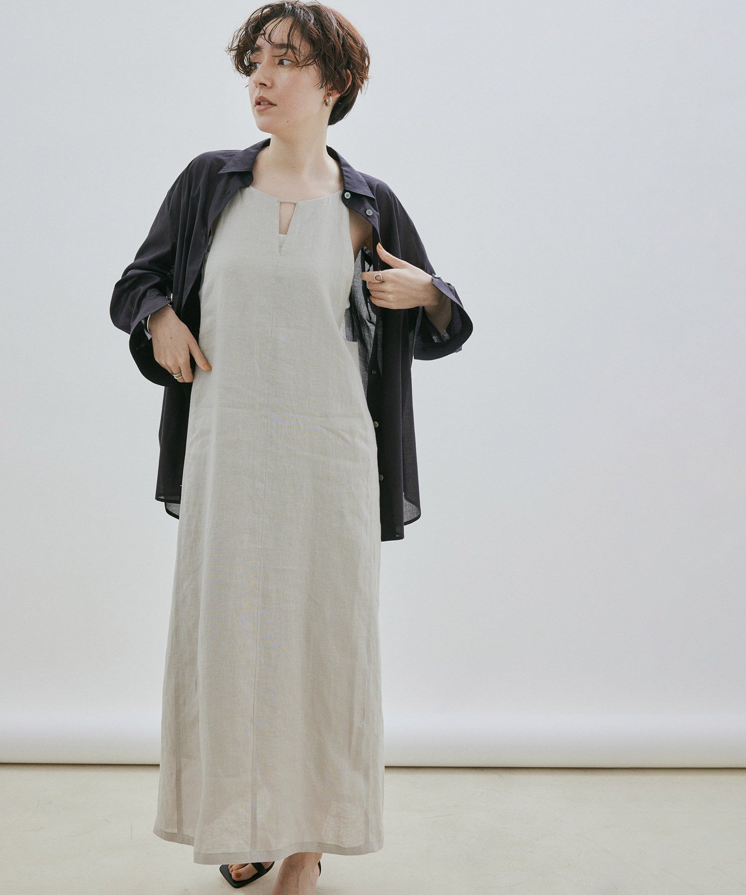 【SALE／40%OFF】SALON adam et rope' 【洗える】ノルマンディリネンキャミワンピース/麻 サロン アダム エ ロペ ワンピース・ドレス ワンピース グレー ブラウン ピンク【送料無料】