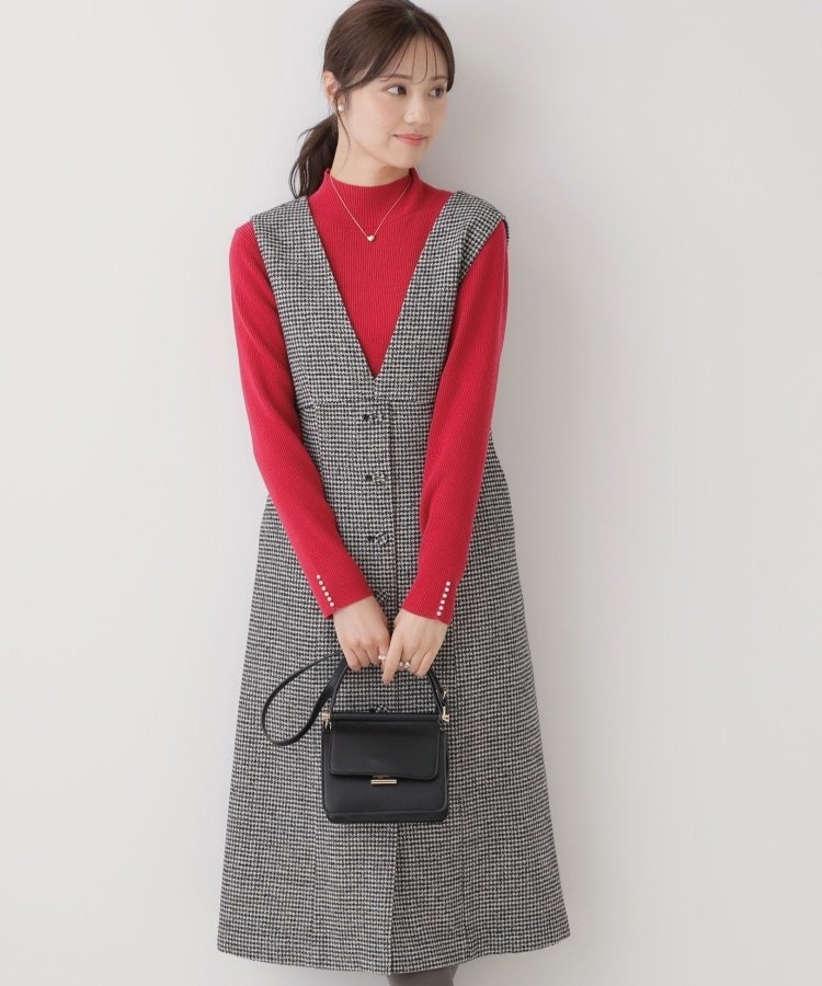 Couture Brooch 【上品・こなれ感・千鳥ツイード柄】ラメ千鳥釦デザインジャンスカ クチュールブローチ ワンピース・ドレス その他のワンピース・ドレス ブラック グレー【送料無料】のサムネイル