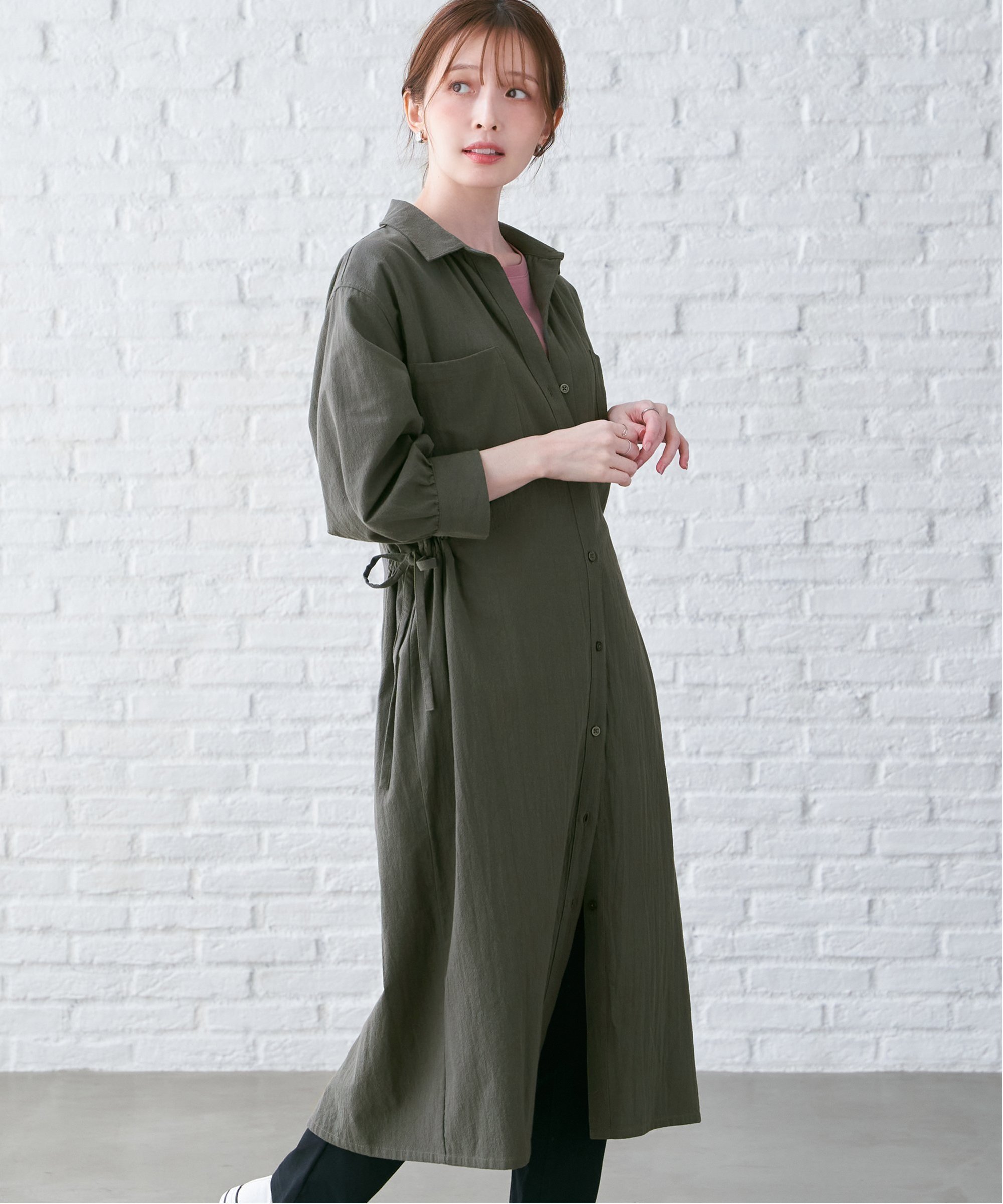 ikka コットンスキッパーシャツワンピース イッカ ワンピース・ドレス シャツワンピース ブルー【送料無料】