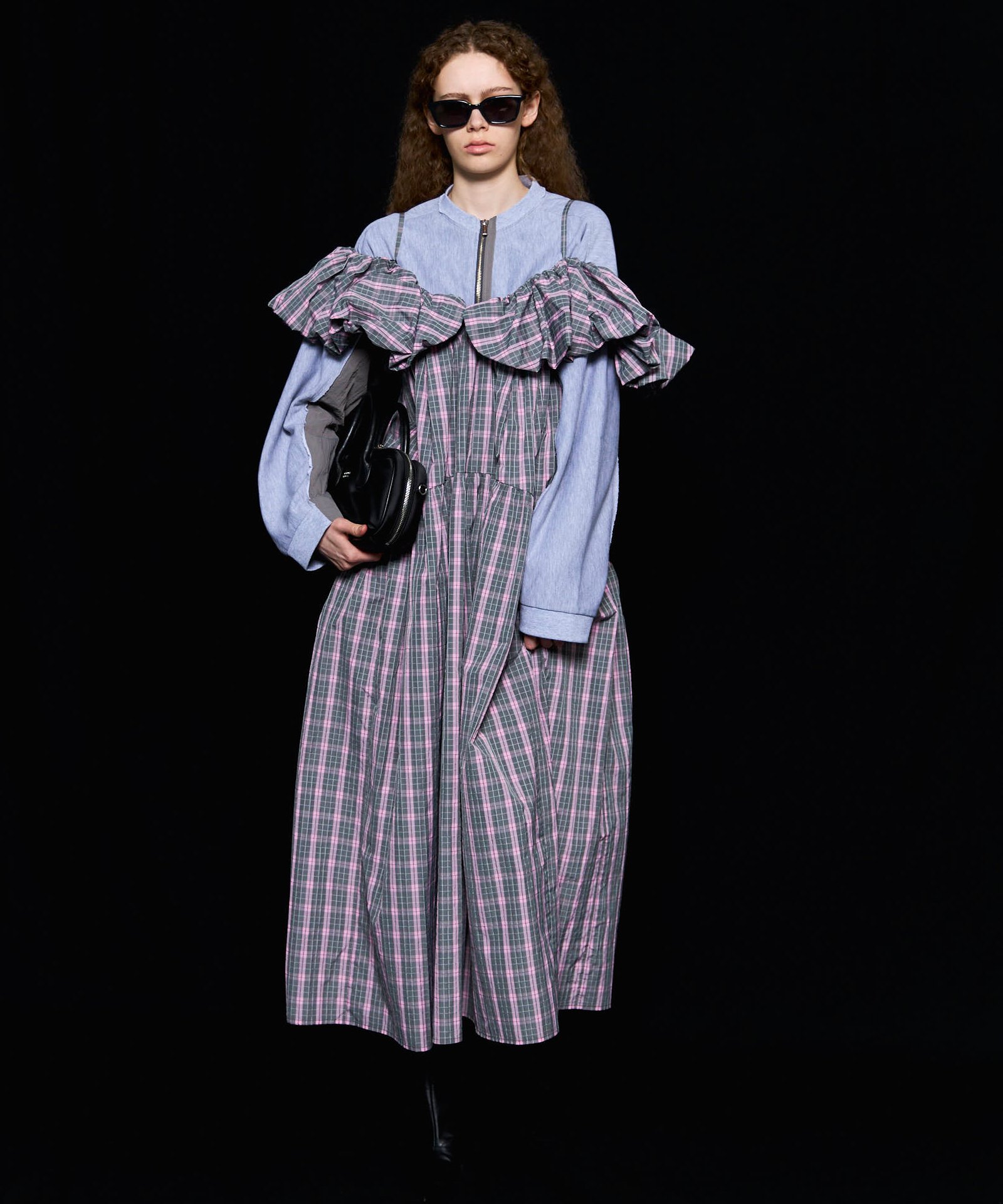 MAISON SPECIAL Plaid Taffeta Voluminous Dress メゾンスペシャル ワンピース・ドレス ワンピース ブラウン グレー