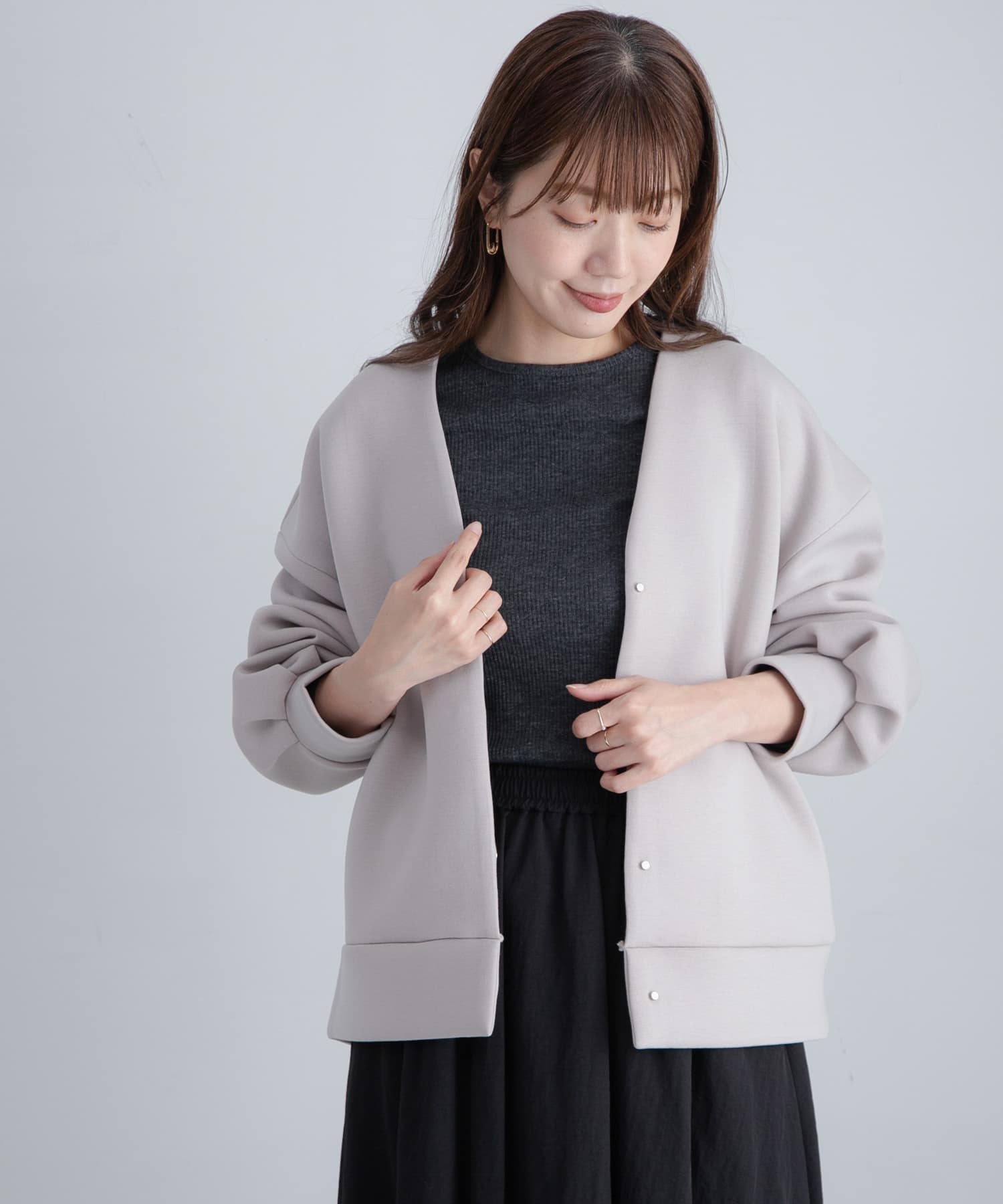 【SALE／10%OFF】Sonny Label 『WEB限定』ダンボールVネックカットブルゾン サニーレーベル ジャケット・アウター ブルゾン・ジャンパー ブラック ホワイト グレー【送料無料】のサムネイル