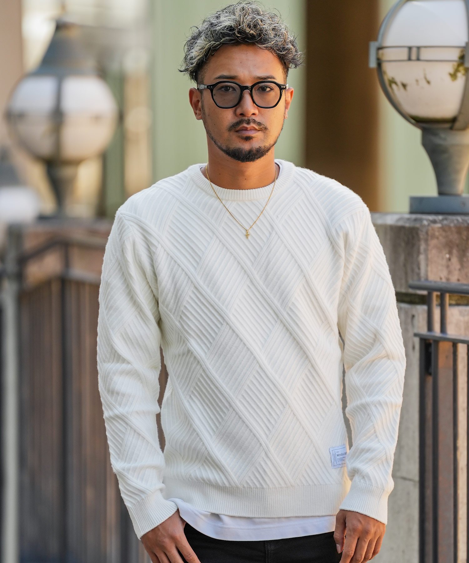 Retro Engine RTEG Geometric knit アダムスジャグラー トップス ニット ホワイト ブラック【送料無料】