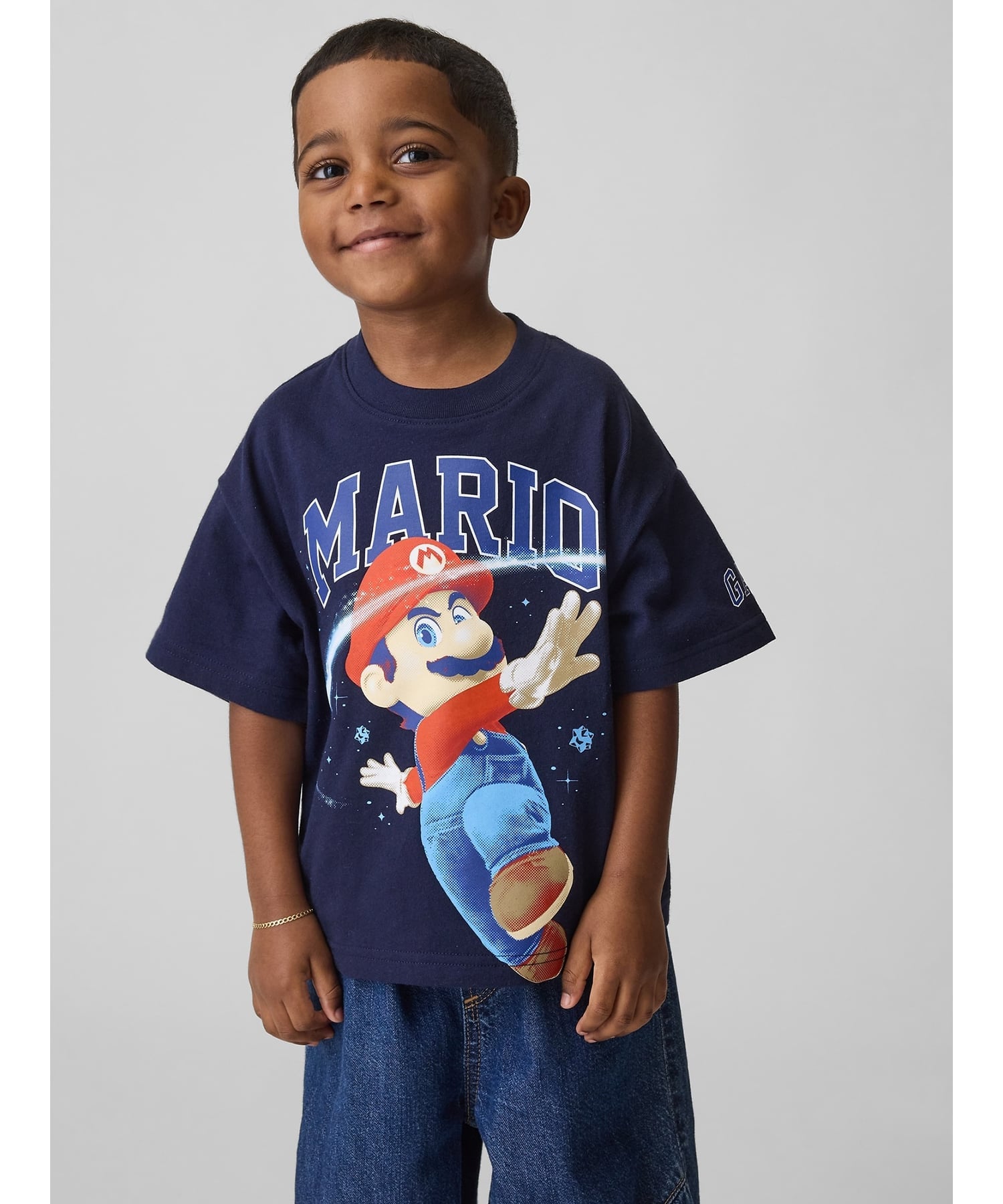 GAP (K)スーパーマリオブラザーズ オーバーサイズ グラフィックTシャツ (幼児) ギャップ トップス カットソー・Tシャツ ネイビー ブルー【送料無料】