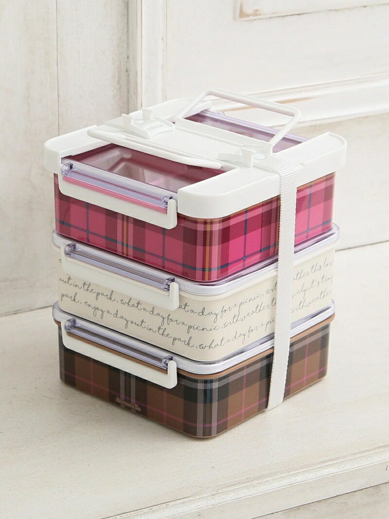 【SALE／20%OFF】Afternoon Tea LIVING タータンチェック柄角型3段ランチボックスS アフタヌーンティー・リビング 食器・調理器具・キッチン用品 その他の食器・調理器具・キッチン用品 レッドのサムネイル