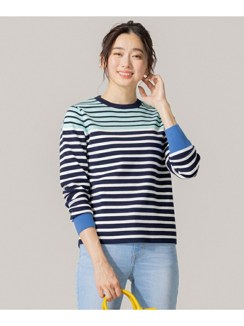 【SALE／50%OFF】組曲 【洗える】アメリカンシーアイランド コットンボーダー ニット クミキョク トップス ニット グリーン ホワイト イエロー ネイビー【送料無料】のサムネイル