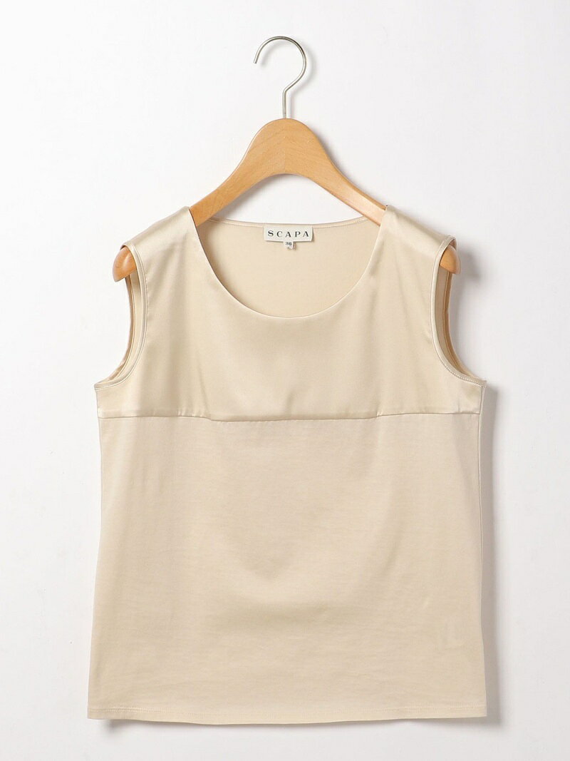 SCAPA シルケットテンジクノースリーブカットソー スキャパ トップス カットソー・Tシャツ ブラウン ベージュ ネイビー ホワイト