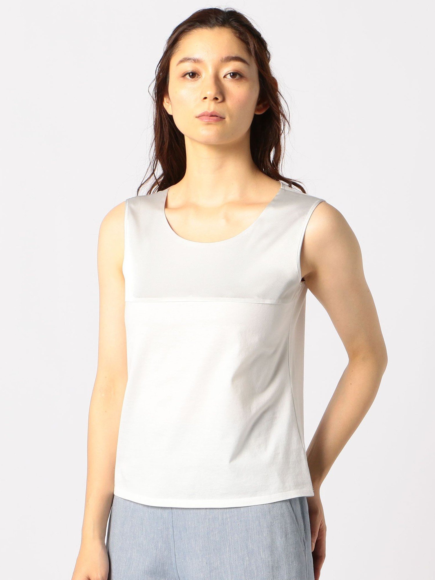 SCAPA&nbsp;SCAPA シルケットテンジクノースリーブカットソー スキャパ トップス カットソー・Tシャツ ブラウン ベージュ ネイビー ホワイト【送料
