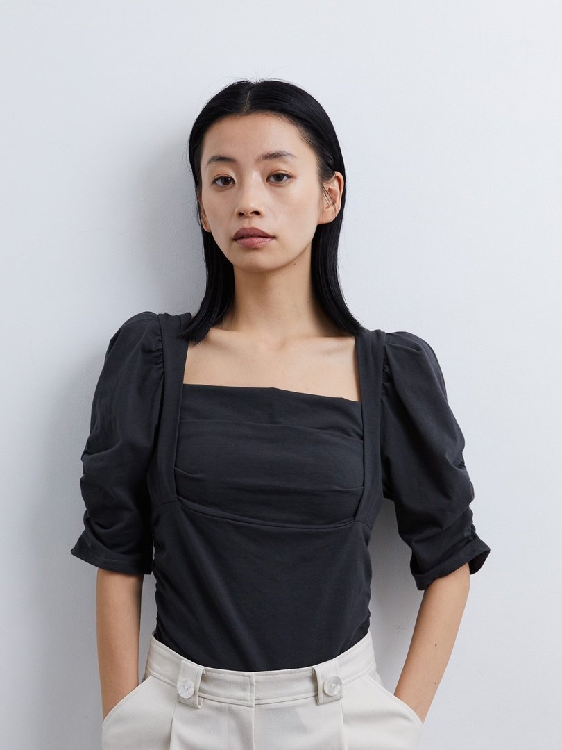 CASA FLINE カップ付ギャザートップス カーサフライン トップス カットソー・Tシャツ グレー グリーン ベージュ パープル イエロー【送料無料】のサムネイル