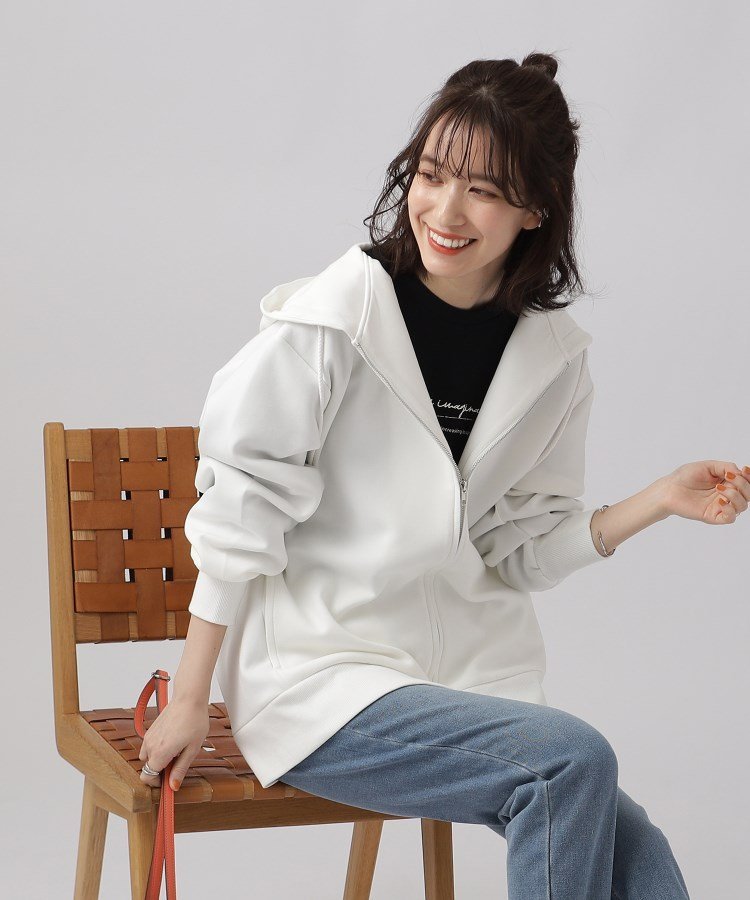 SHOO・LA・RUE 【洗える/体型カバー】なめらかタッチ ダンボールパーカ シューラルー トップス カーディガン ホワイト グレー ブラック グリーン【送料無料】のサムネイル