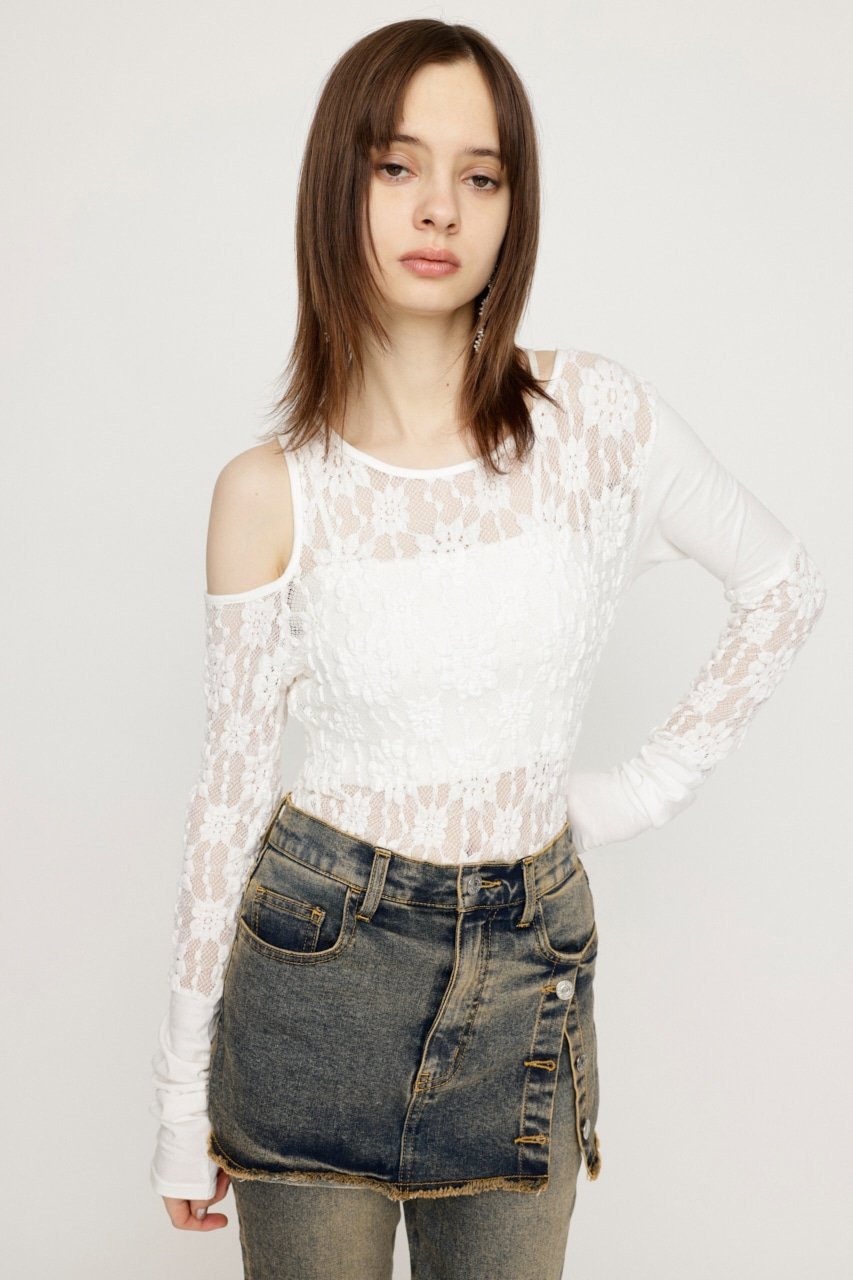 SLY HOLE LACE トップス スライ トップス カットソー・Tシャツ ブラック
