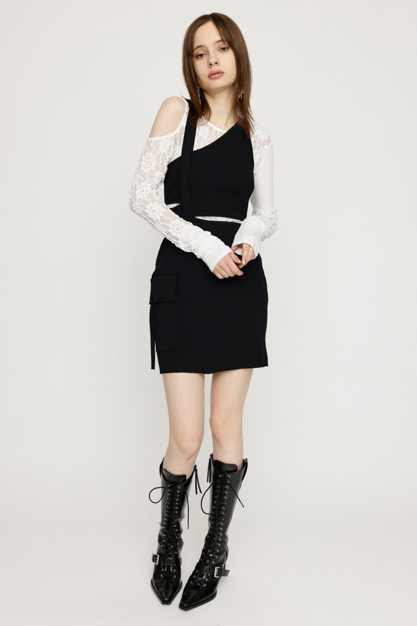 SLY HOLE LACE トップス スライ トップス カットソー・Tシャツ ブラック