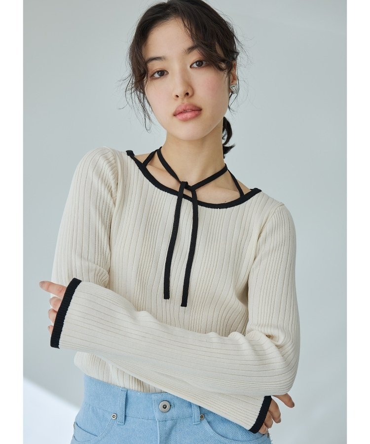 【SALE/37%OFF】THE SHOP TK ラインリブプルオーバー【洗濯機OK】 ザ ショップ ティーケー トップス ニット ホワイト ブラック