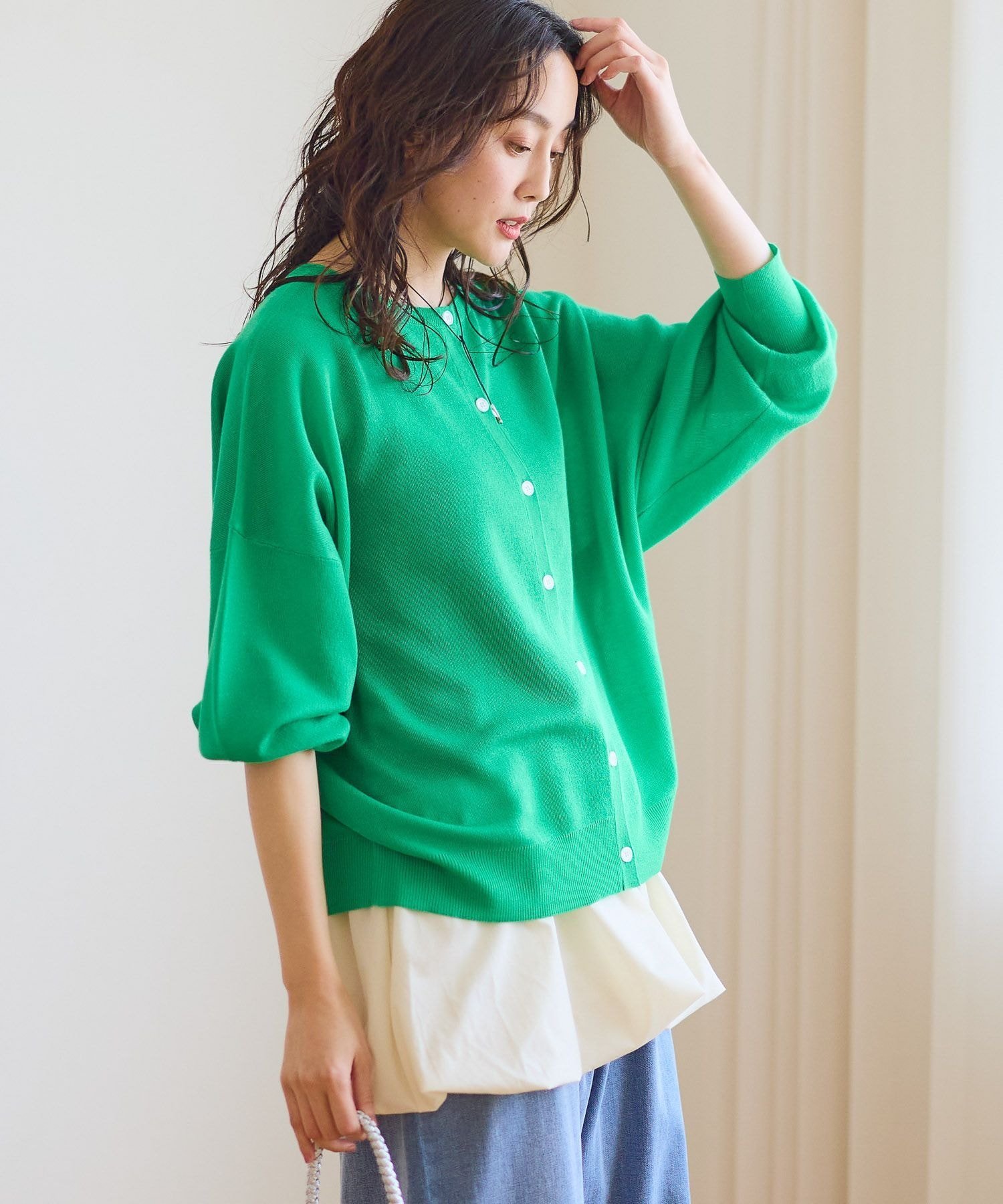 【SALE／50%OFF】Elura セミシアロゴ2WAYカーデ/656806 エルーラ トップス ニット グリーン ホワイト ブラウン グレー