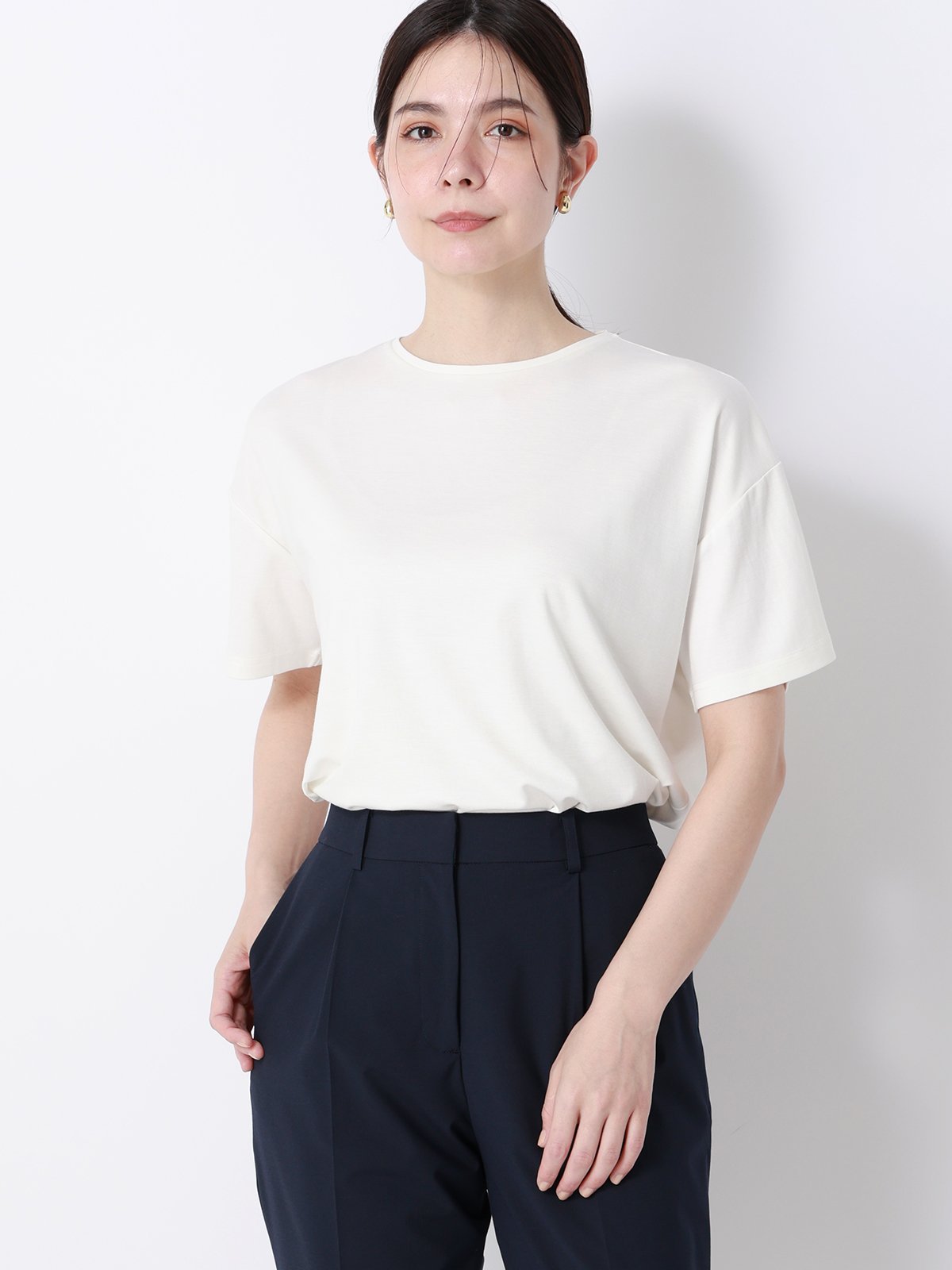 SUIT SQUARE CHANTOWA ポンチオーバーサイズTシャツ ウォッシャブル 接触冷感 無地 スーツ スクエア トップス カットソー・Tシャツ ホワイト