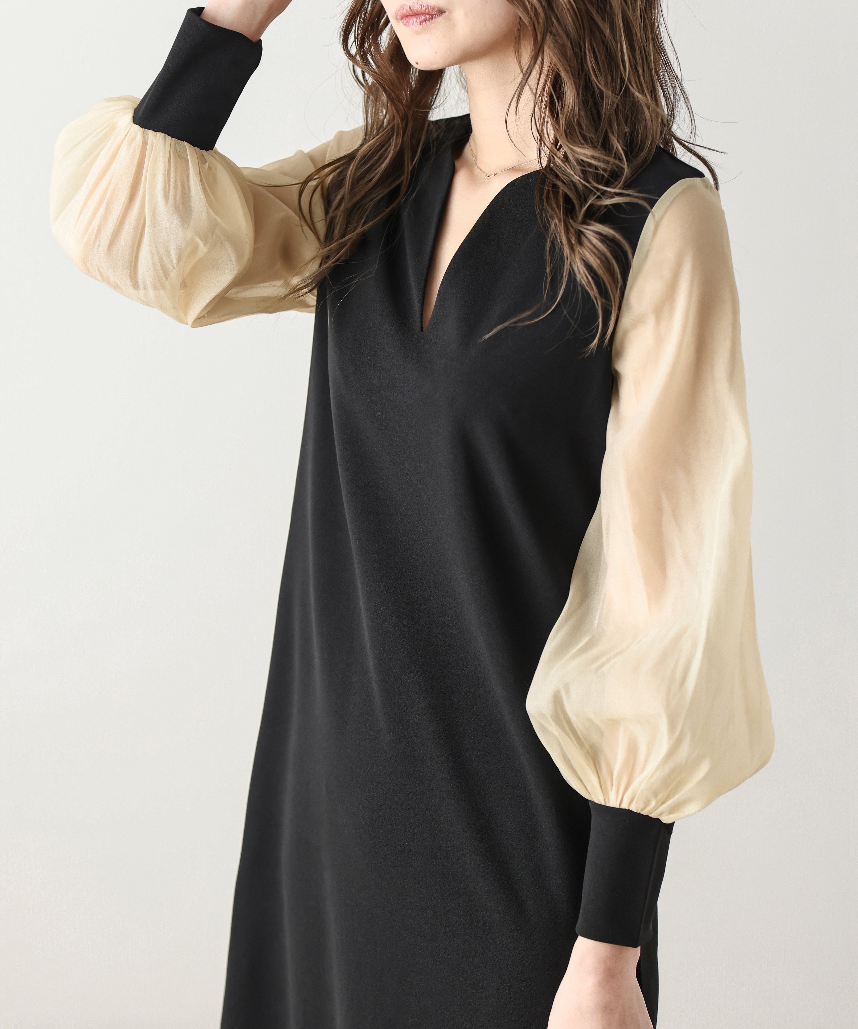 La-gemme シフォンスリーブワンピース ラジュール ワンピース・ドレス ワンピース ベージュ ブラック