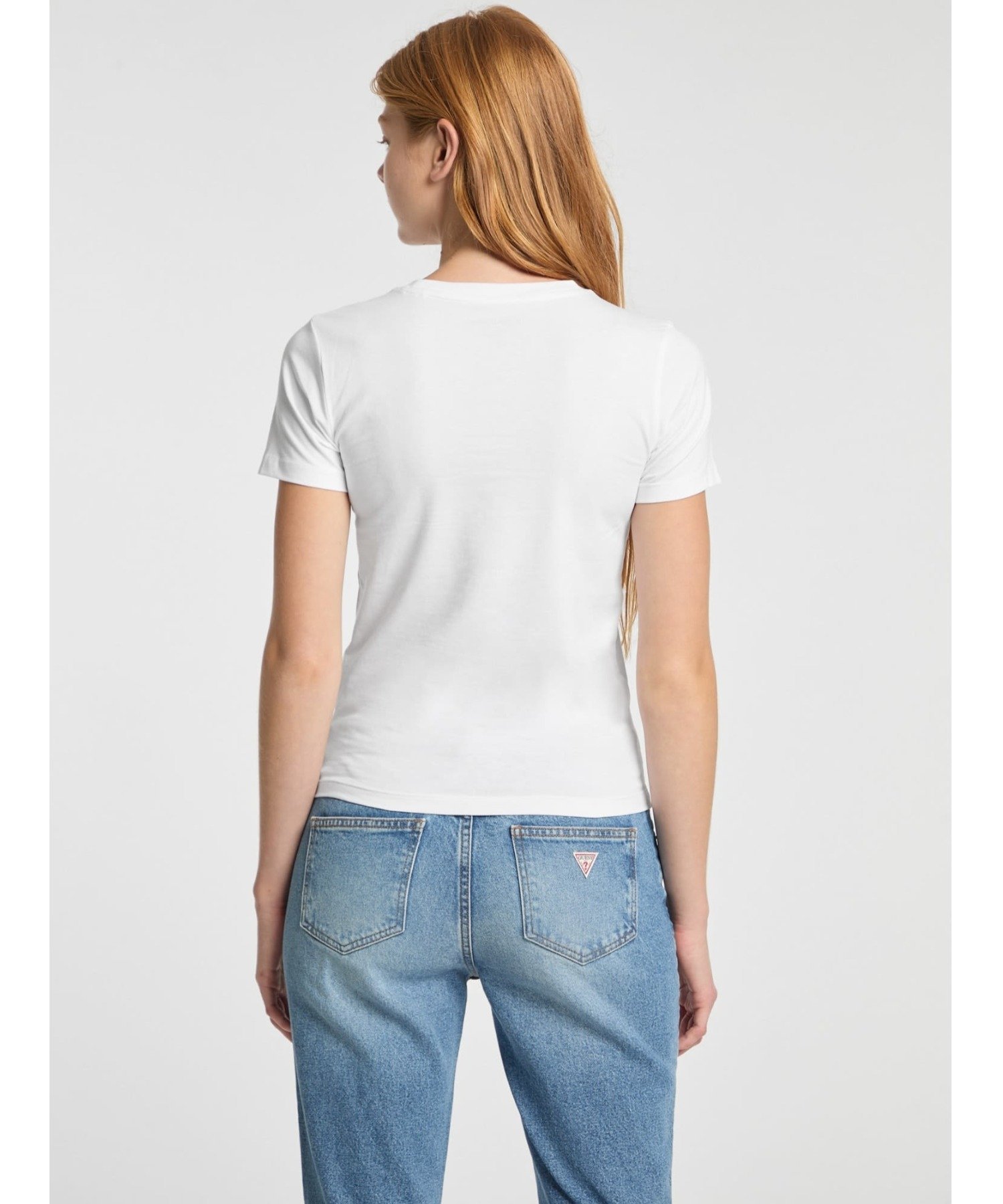 GUESS JEANS Tシャツ (W)Ss Slim Poket Tee ゲス トップス カットソー・Tシャツ ホワイト ブラック