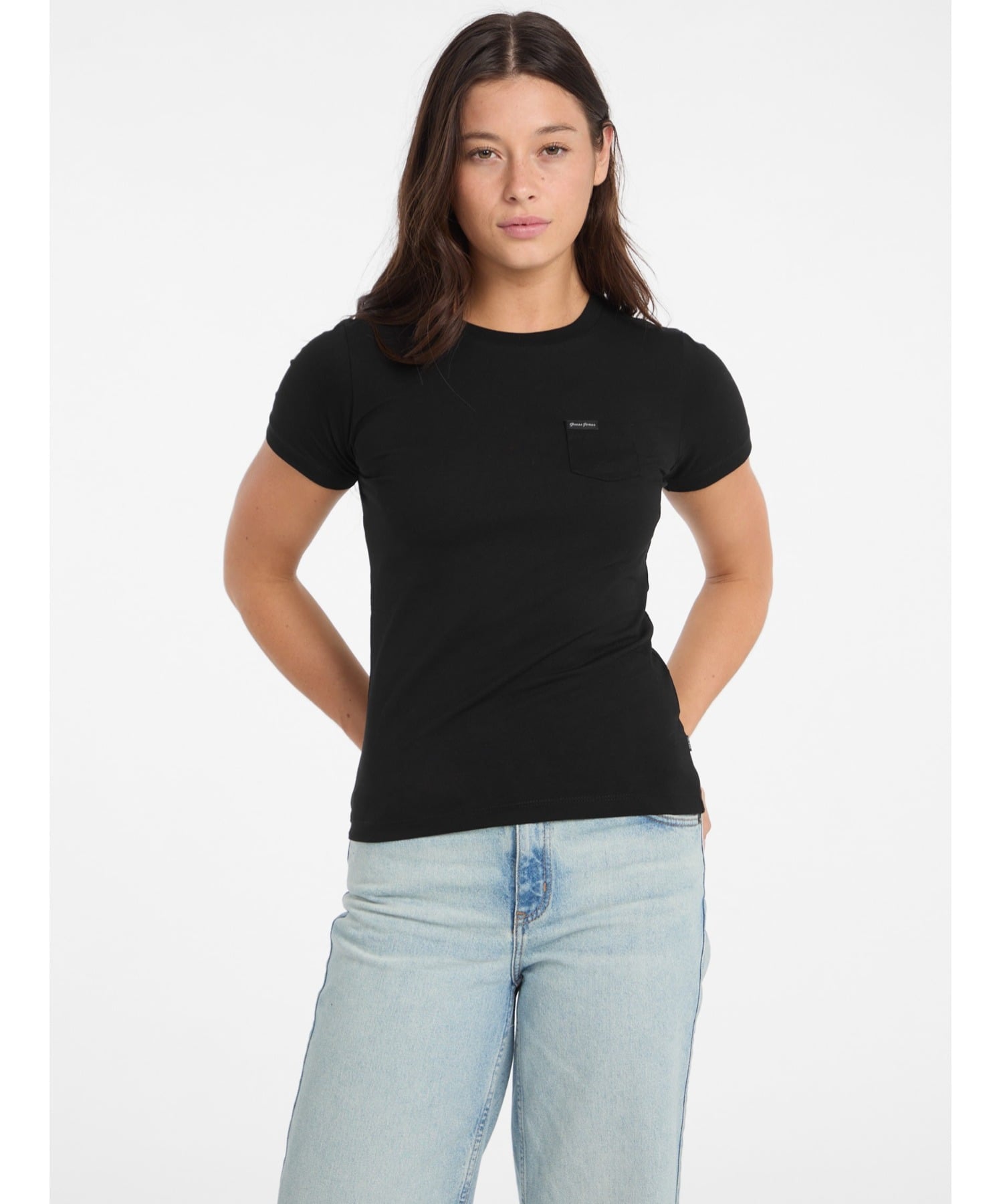GUESS JEANS Tシャツ (W)Ss Slim Poket Tee ゲス トップス カットソー・Tシャツ ホワイト ブラック