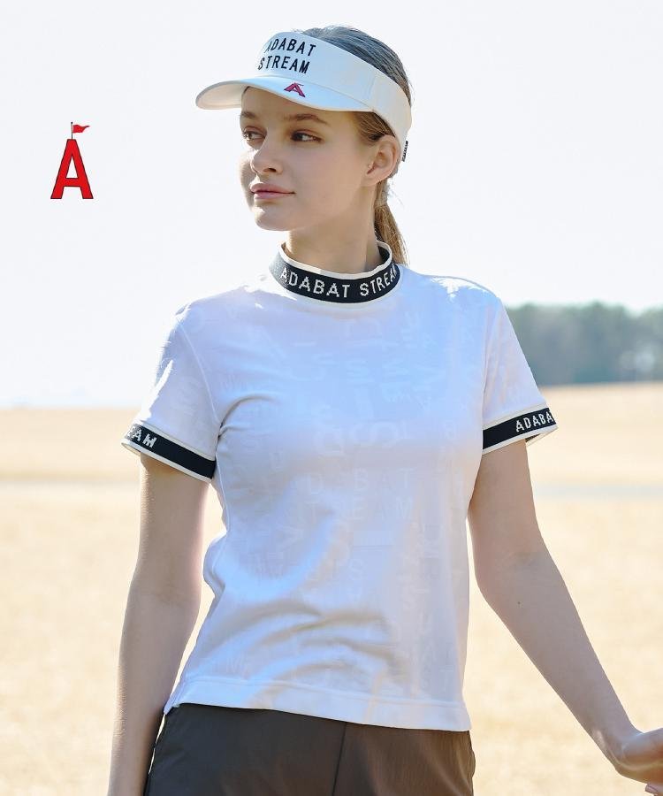 ADABAT STREAM 3DロゴジャカードモックT アダバット トップス カットソー・Tシャツ ブラック ホワイト【送料無料】