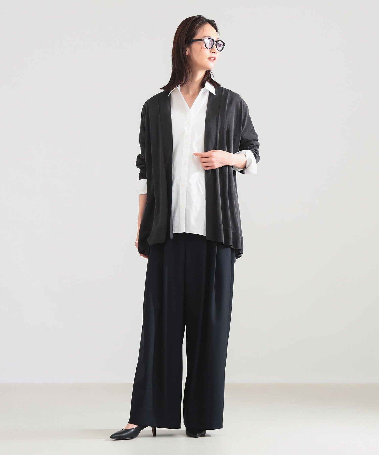 Demi-Luxe BEAMS 18ゲージ コットンアセテート ロングカーディガン デミルクス ビームス トップス ニット ブラック ベージュ【送料無料】
