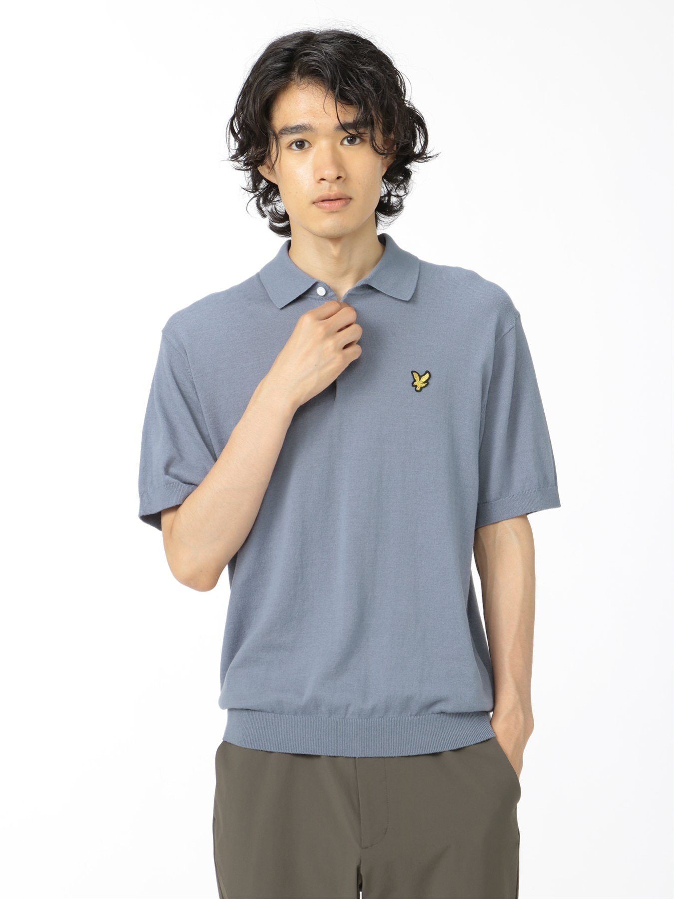 TAKA-Q ライル&スコット/LYLE&SCOTT 綿天竺ニット 半袖ポロ タカキュー トップス ポロシャツ ブルー ブラック【送料無料】