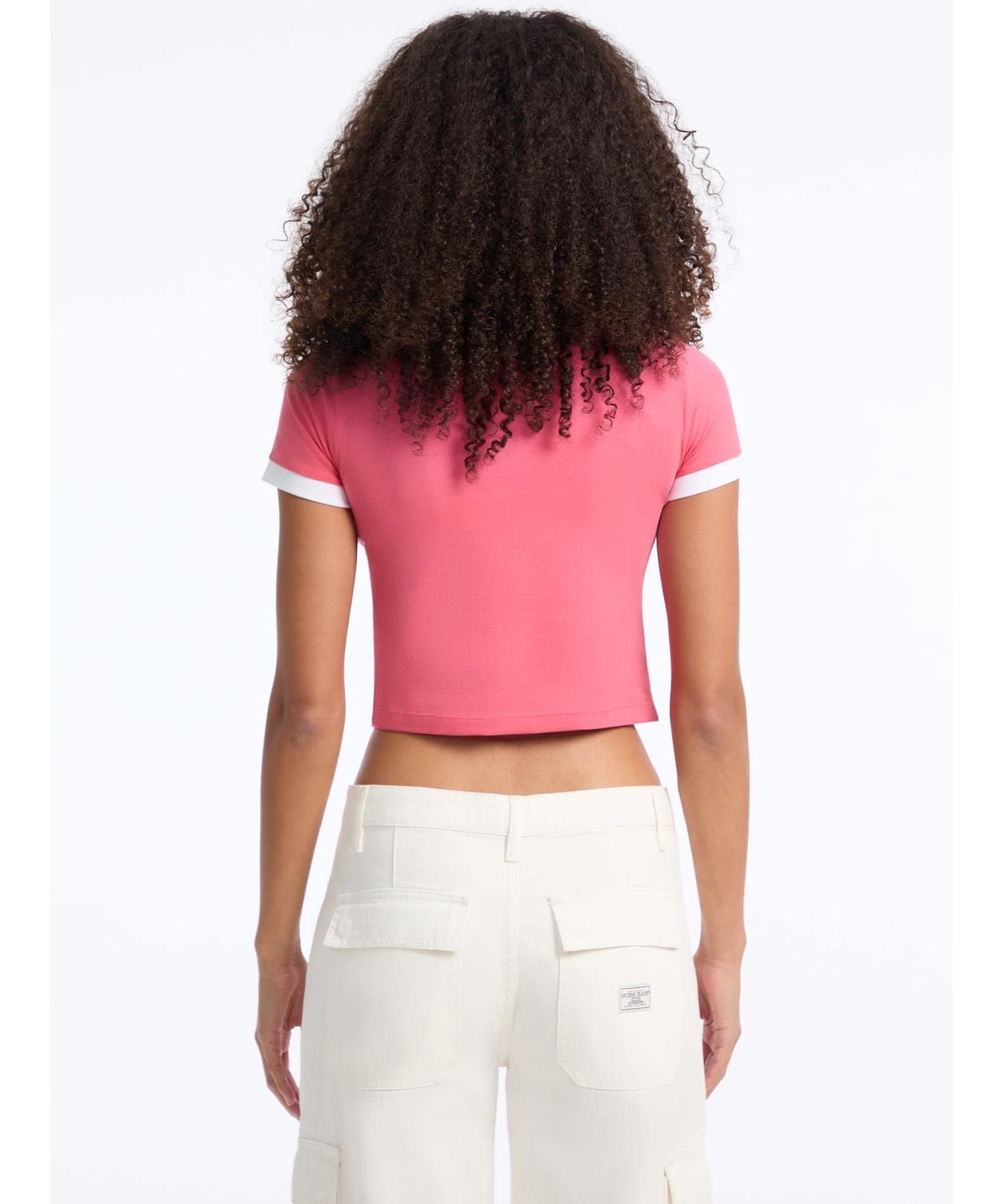 GUESS JEANS 半袖Tシャツ (W)Ss Cn Baby Racket Tee ゲス トップス カットソー・Tシャツ ホワイト ピンク