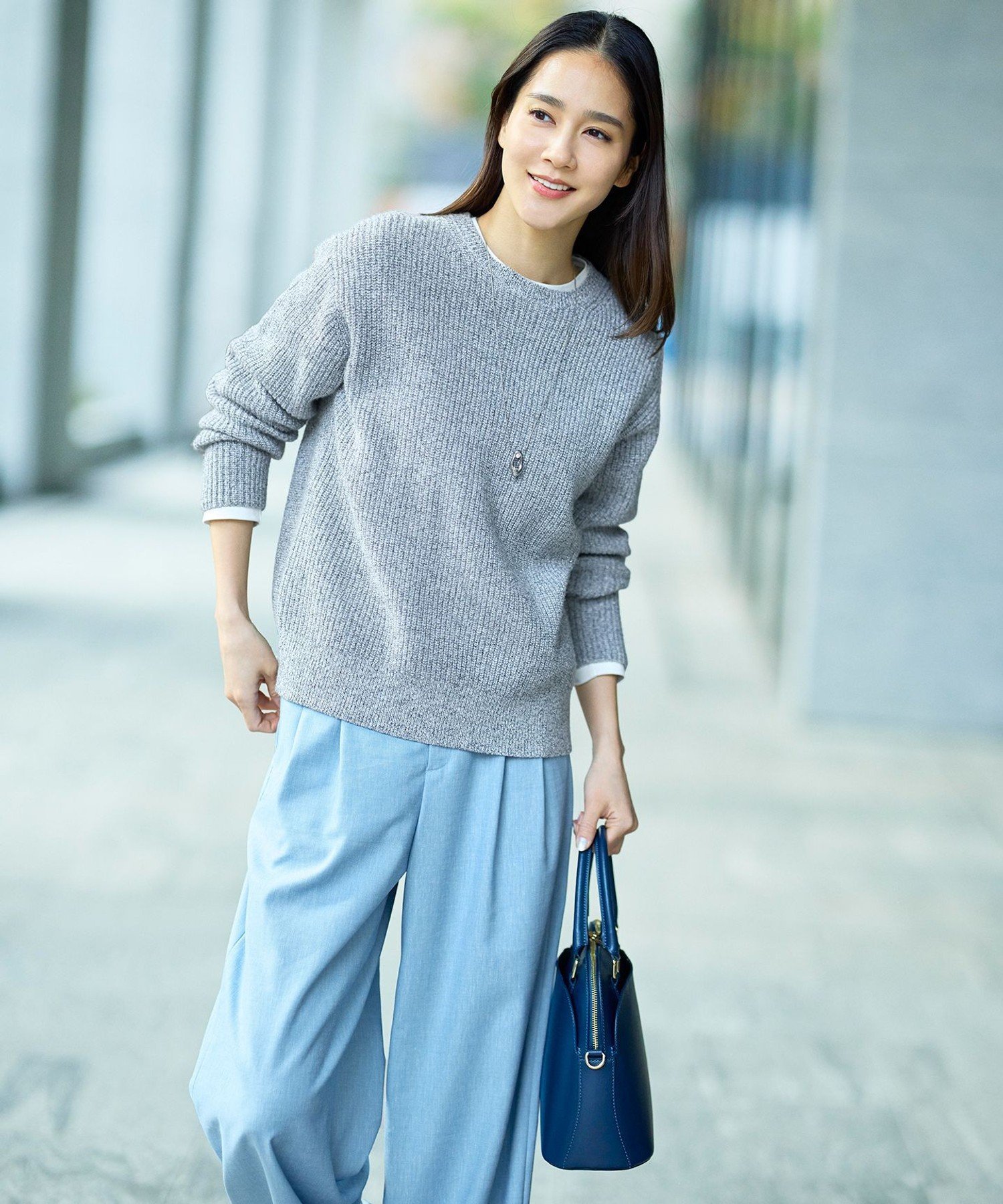 自由区 【セットアップ対応・楽チンキレイ見え】ソフトリネンダンガリーワイド パンツ ジユウク パンツ その他のパンツ ブルー ネイビー