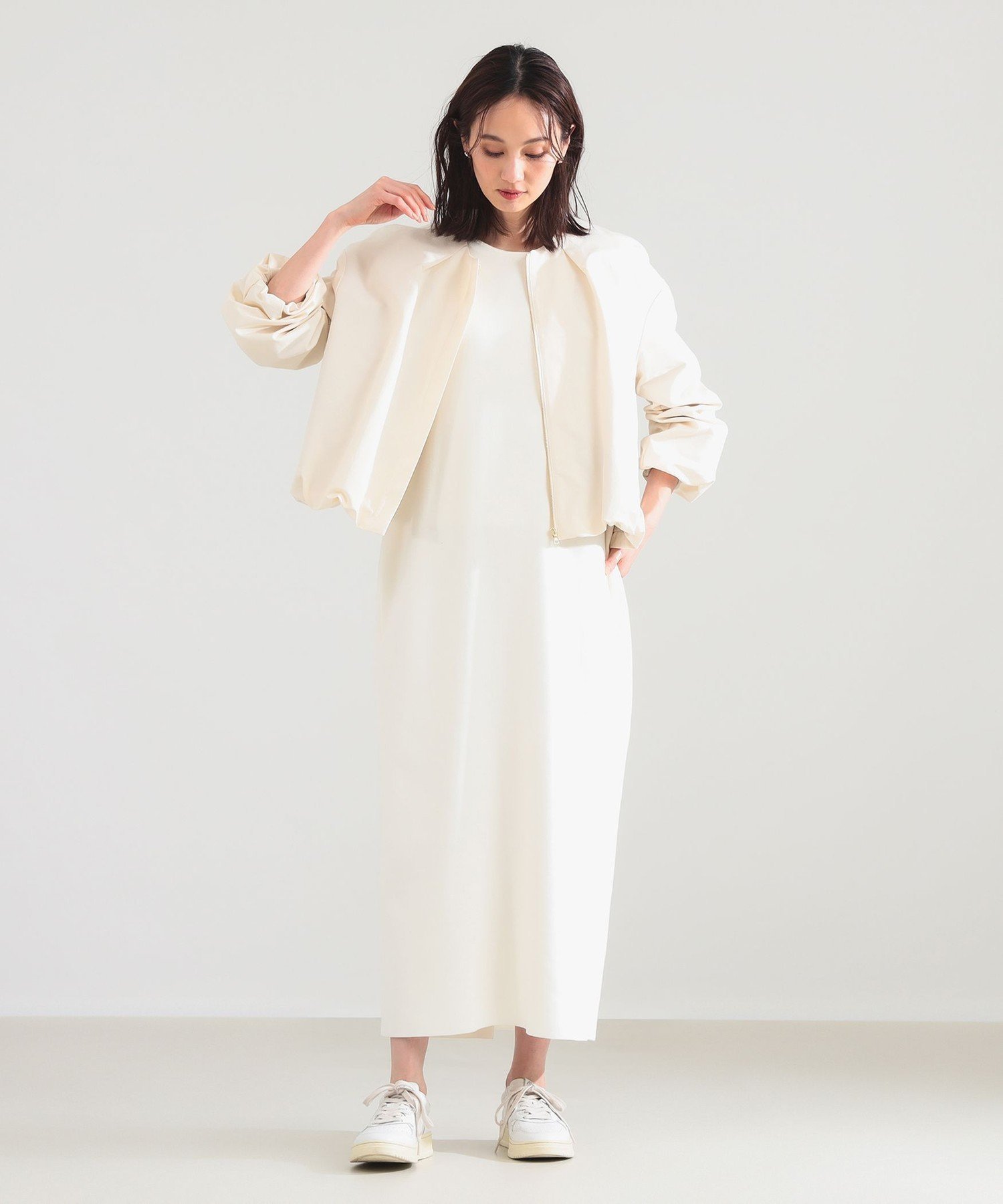 Demi-Luxe BEAMS コットン ナイロン パフ ブルゾン デミルクス ビームス ジャケット・アウター ブルゾン・ジャンパー ホワイト ネイビー【送料無料】