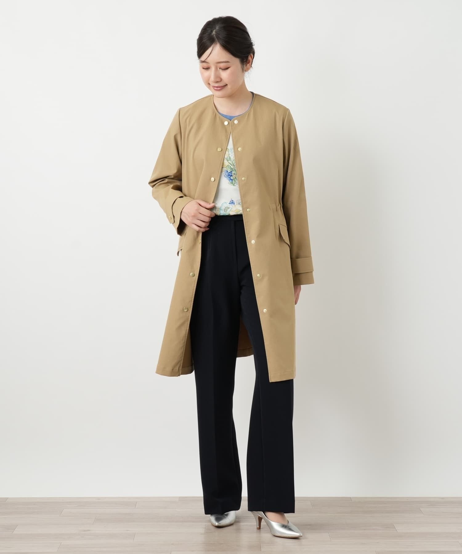 Leilian ノーカラーコート レリアン ジャケット・アウター ステンカラーコート ブラウン
