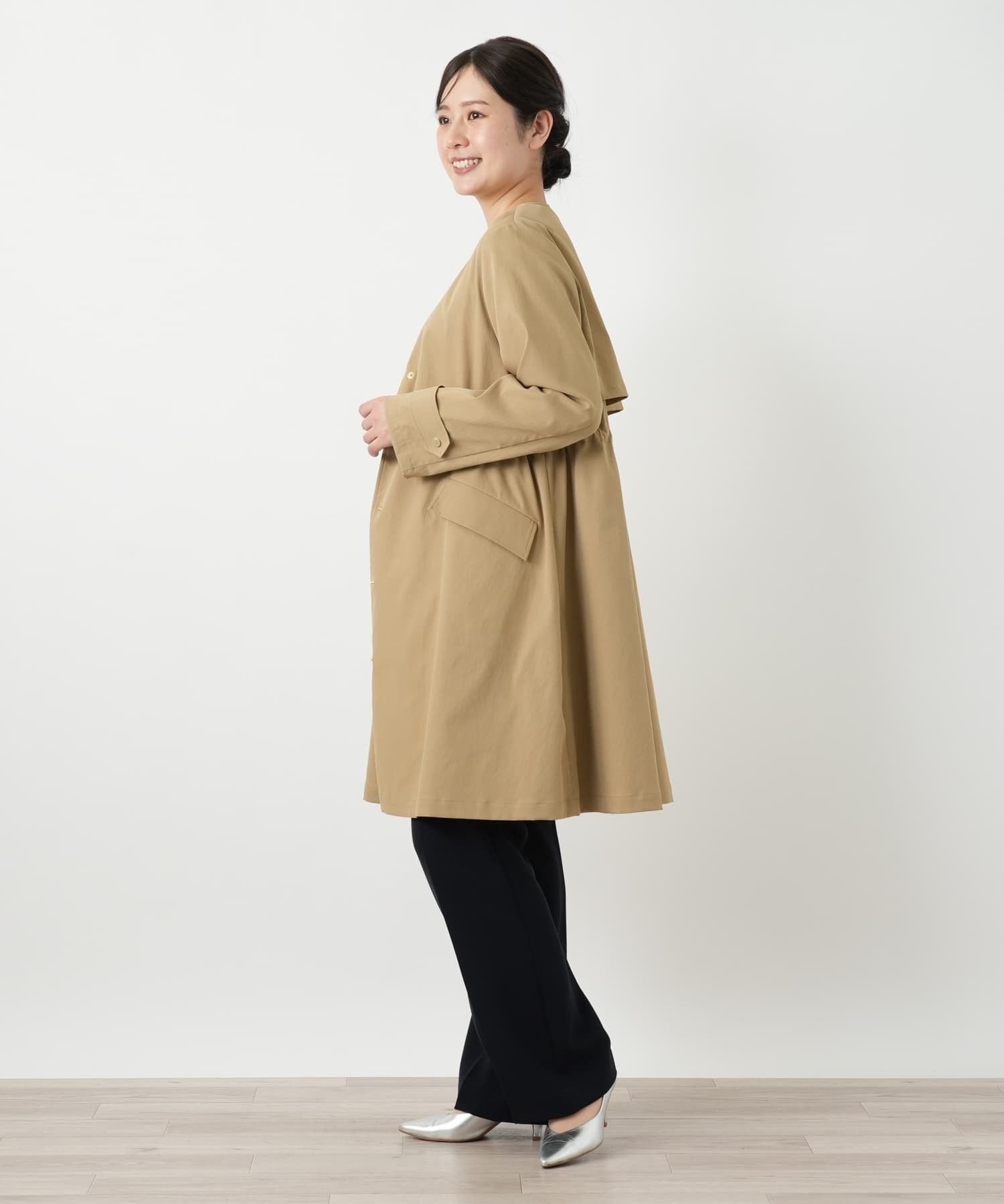Leilian ノーカラーコート レリアン ジャケット・アウター ステンカラーコート ブラウン