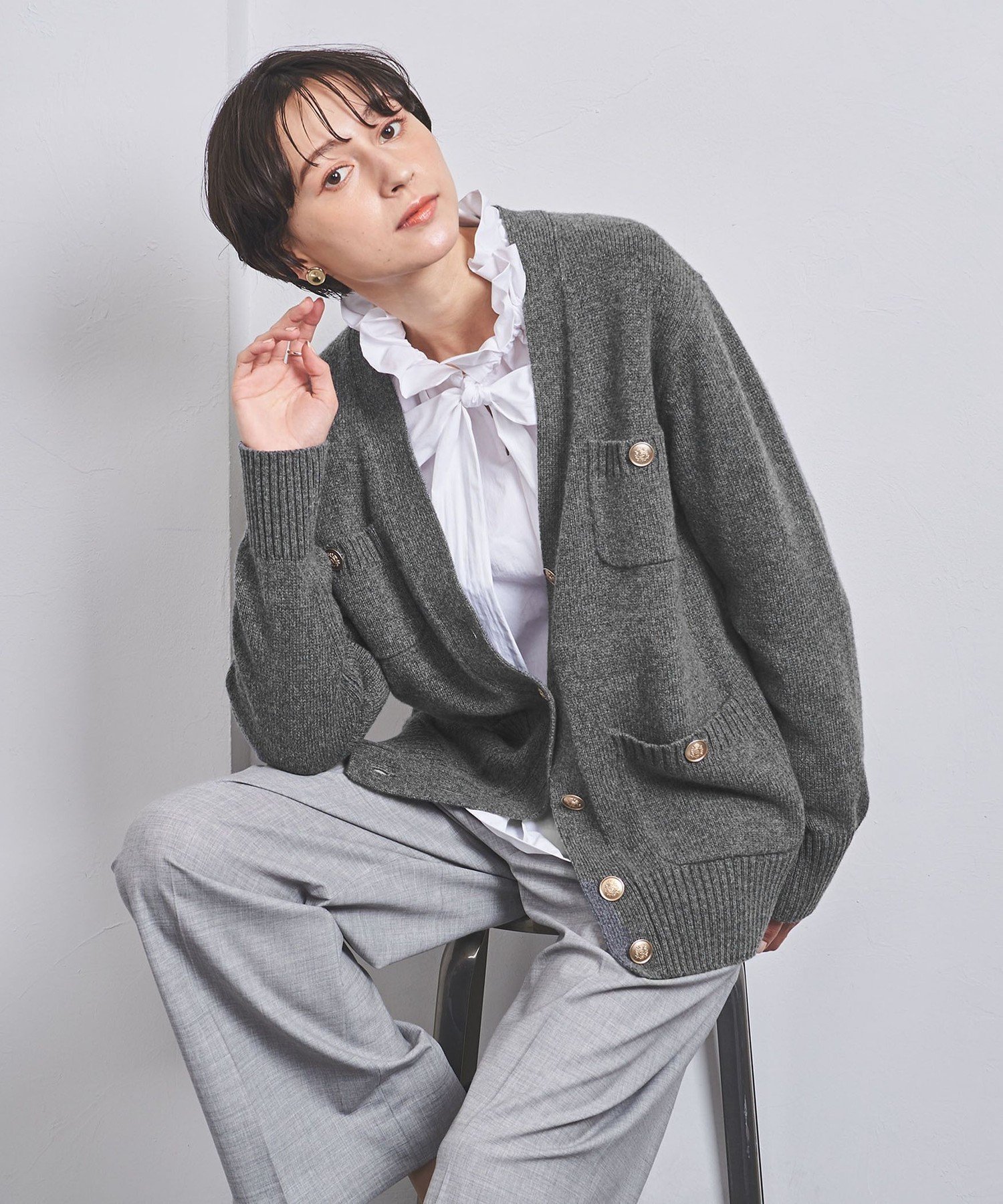 UNITED ARROWS ウール カシミヤ 4ポケット カーディガン ユナイテッドアローズ トップス カーディガン グレー ホワイト ネイビー パープル【送料無料】のサムネイル