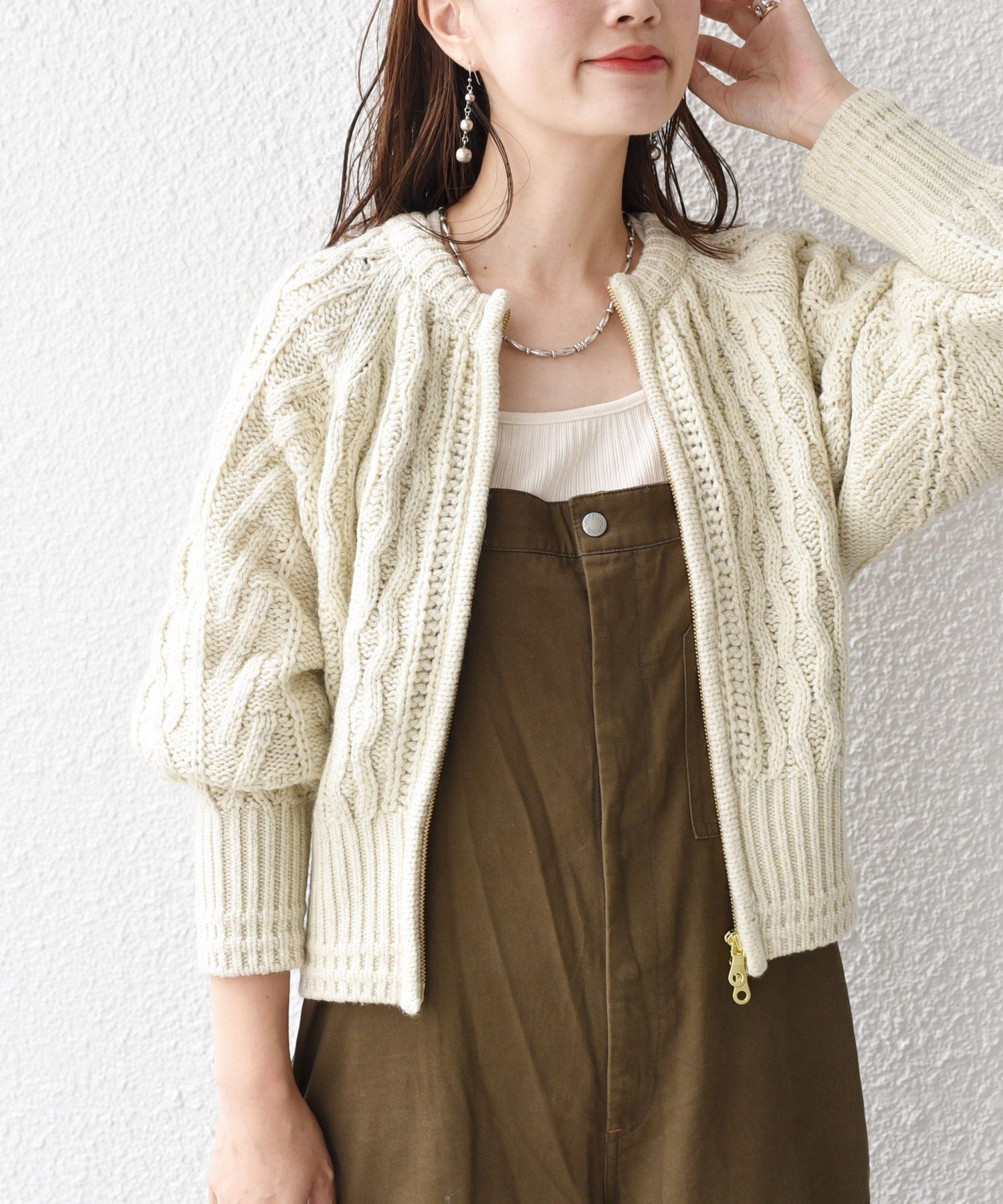 SHIPS WOMEN * ＜手洗い可能＞アラン ジップ カーディガン ◇ シップス トップス カーディガン ブラウン グレー グリーン【送料無料】のサムネイル