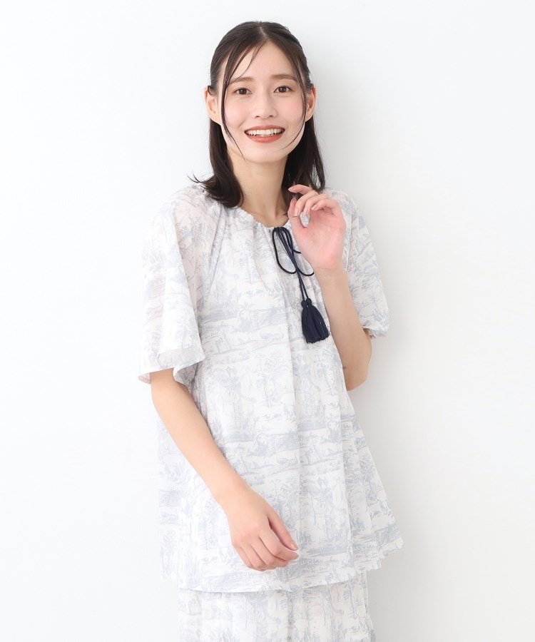 LAURA ASHLEY 【コットン100%/同柄アイテムあり】ブレイスミス トワル柄 ブラウス ローラ アシュレイ トップス シャツ・ブラウス ネイビー ホワイト
