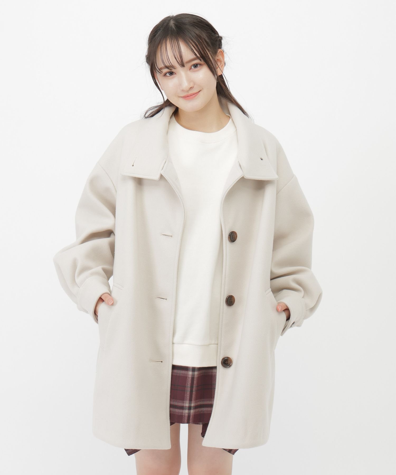 GLOBAL WORK ウーリーテックミドルコート/AND YUA ANY/576811 グローバルワーク ジャケット・アウター ステンカラーコート ブラック ...