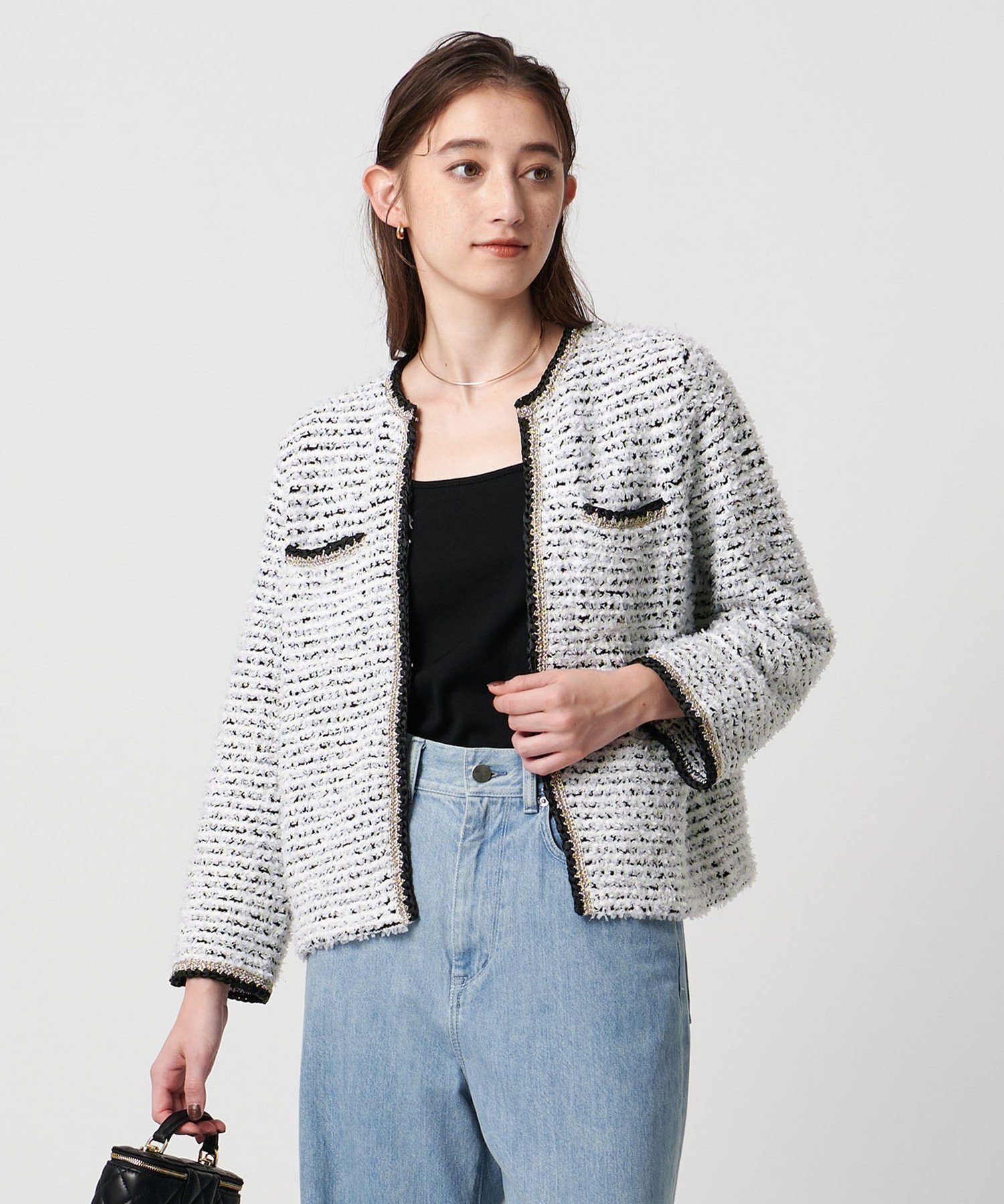 UNITED ARROWS ツイード ニット カーディガン ユナイテッドアローズ トップス カーディガン ブラック ホワイト【送料無料】のサムネイル