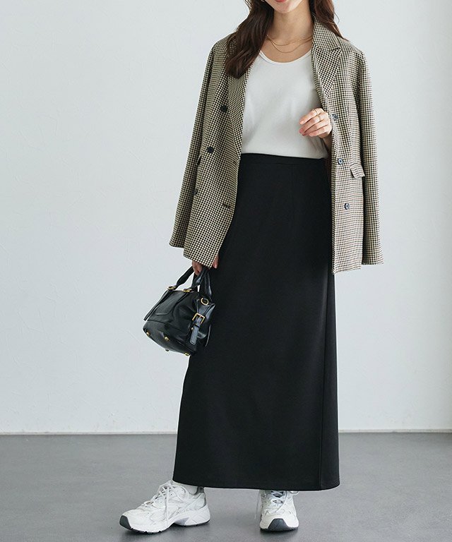 Pierrot ストレスフリーな着心地ストレッチIラインスカート ピエロ スカート ロング・マキシスカート ブラック グレー ブラウン