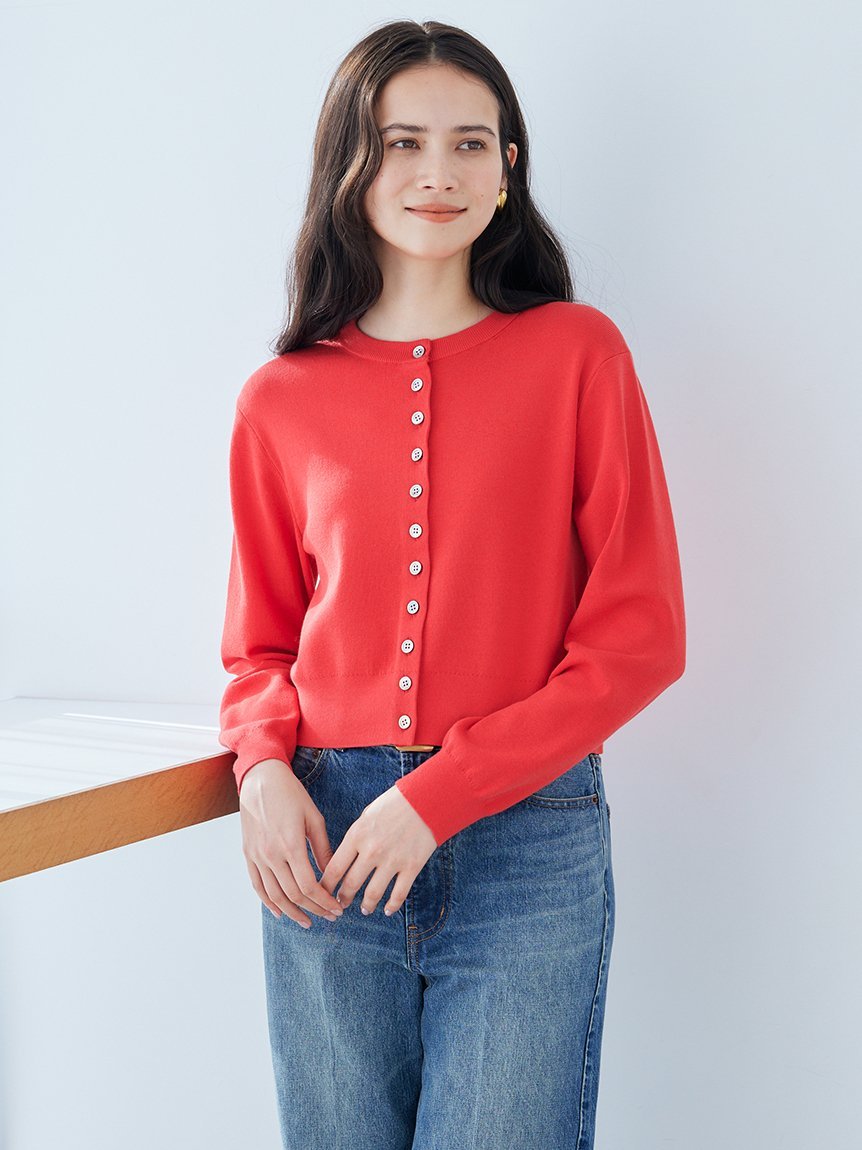【SALE／40%OFF】Mila Owen シェル釦デザインクロップドニットカーディガン ミラオーウェン トップス ニット レッド ブラック【送料無料】 stylife-15520176 Rakuten Fashion サンプル画像3