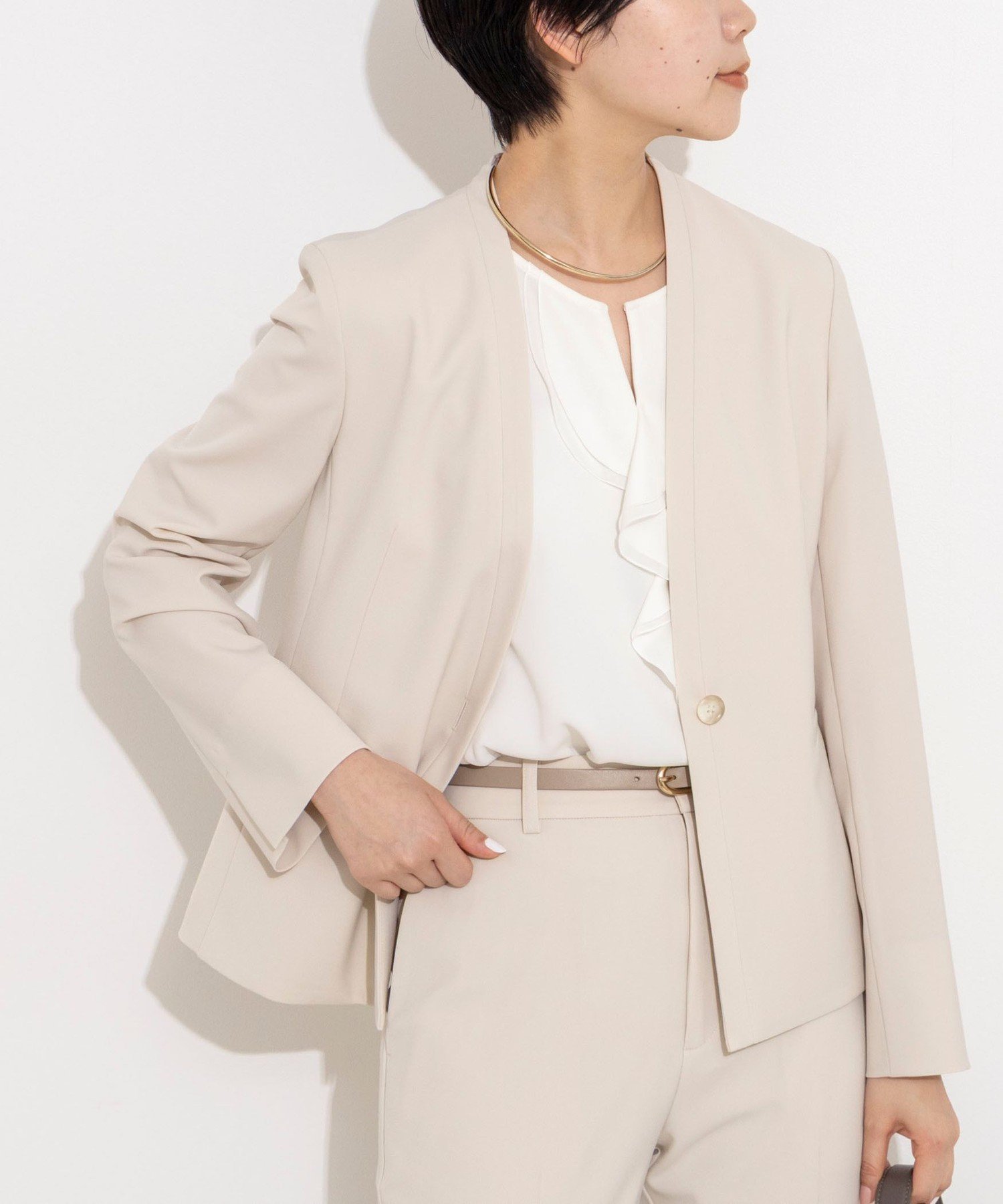 NOLLEY'S sophi 《セットアップ対応》ウォッシャブル2WAYツイルストレッチジャケット ノーリーズ ジャケット・アウター ノーカラージャケット ブラック ベージュ【送料無料】
