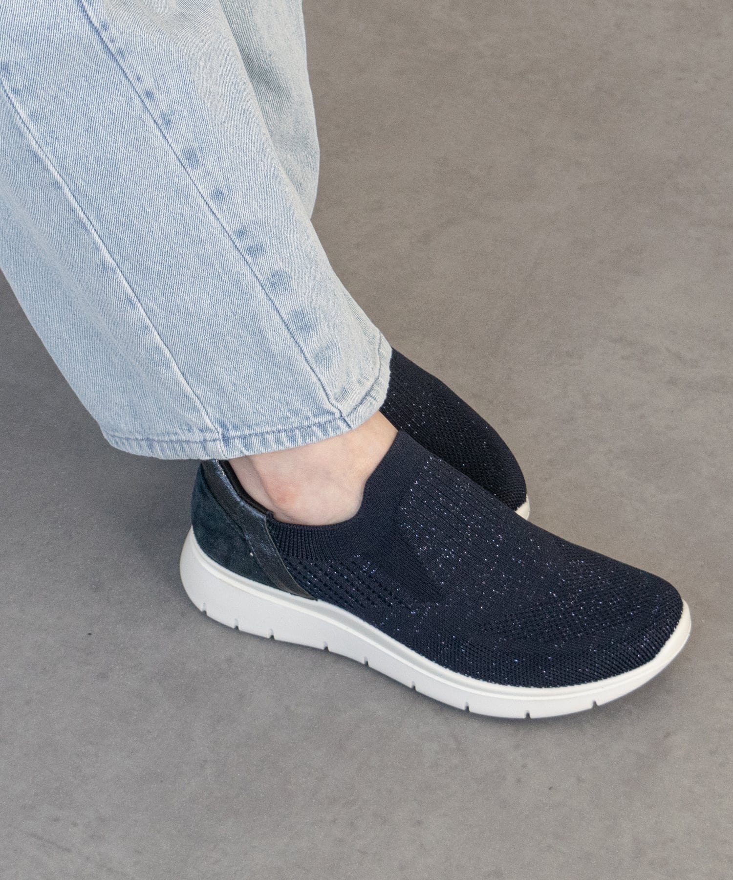INTER-CHAUSSURES SELECT 【IMAC】ニットアッパースリッポンスニーカー インターショシュール シューズ・靴 スニーカー ネイビー ゴールド【送料無料】